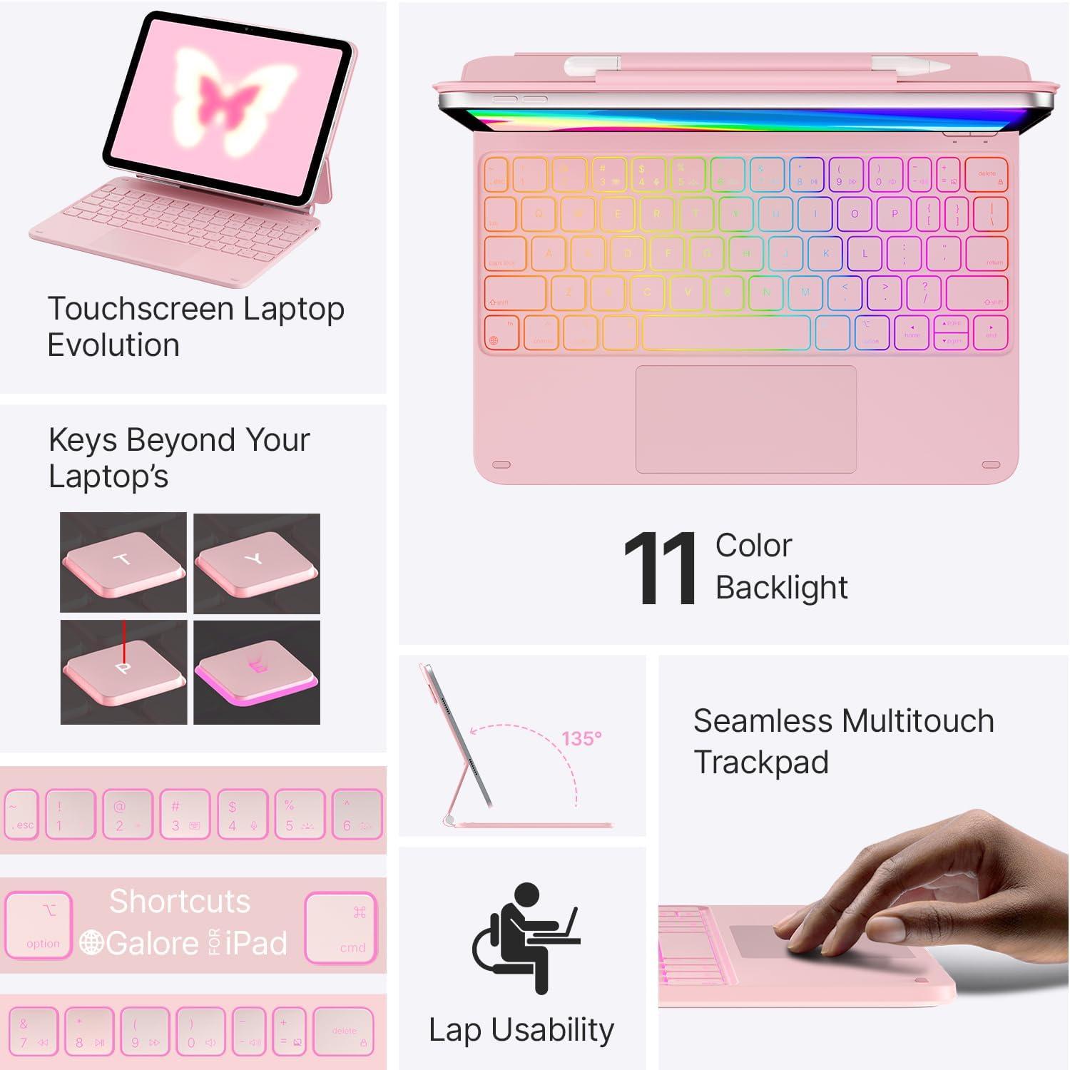 image:imagetypecase Edge Keyboard Case for iPad 11th Gen A16 2025 amp 10th Gen 109 2022  MultiTouch Trackpad 11Color Backlit MagicStyle Keyboard  Floating Magnetic Stand Pencil Holder  WhiteLight Pink