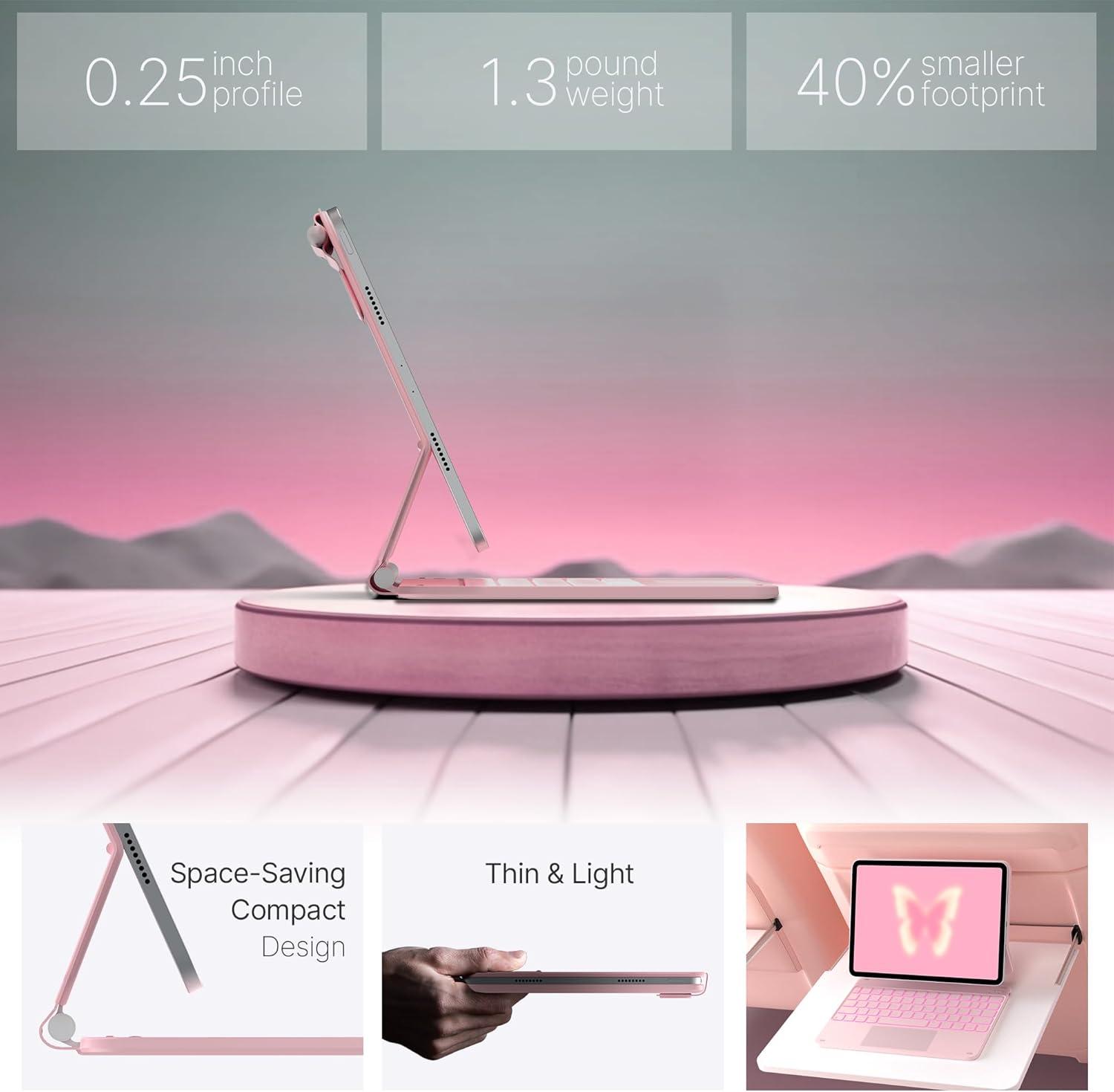 image:imagetypecase Edge Keyboard Case for iPad 11th Gen A16 2025 amp 10th Gen 109 2022  MultiTouch Trackpad 11Color Backlit MagicStyle Keyboard  Floating Magnetic Stand Pencil Holder  WhiteLight Pink