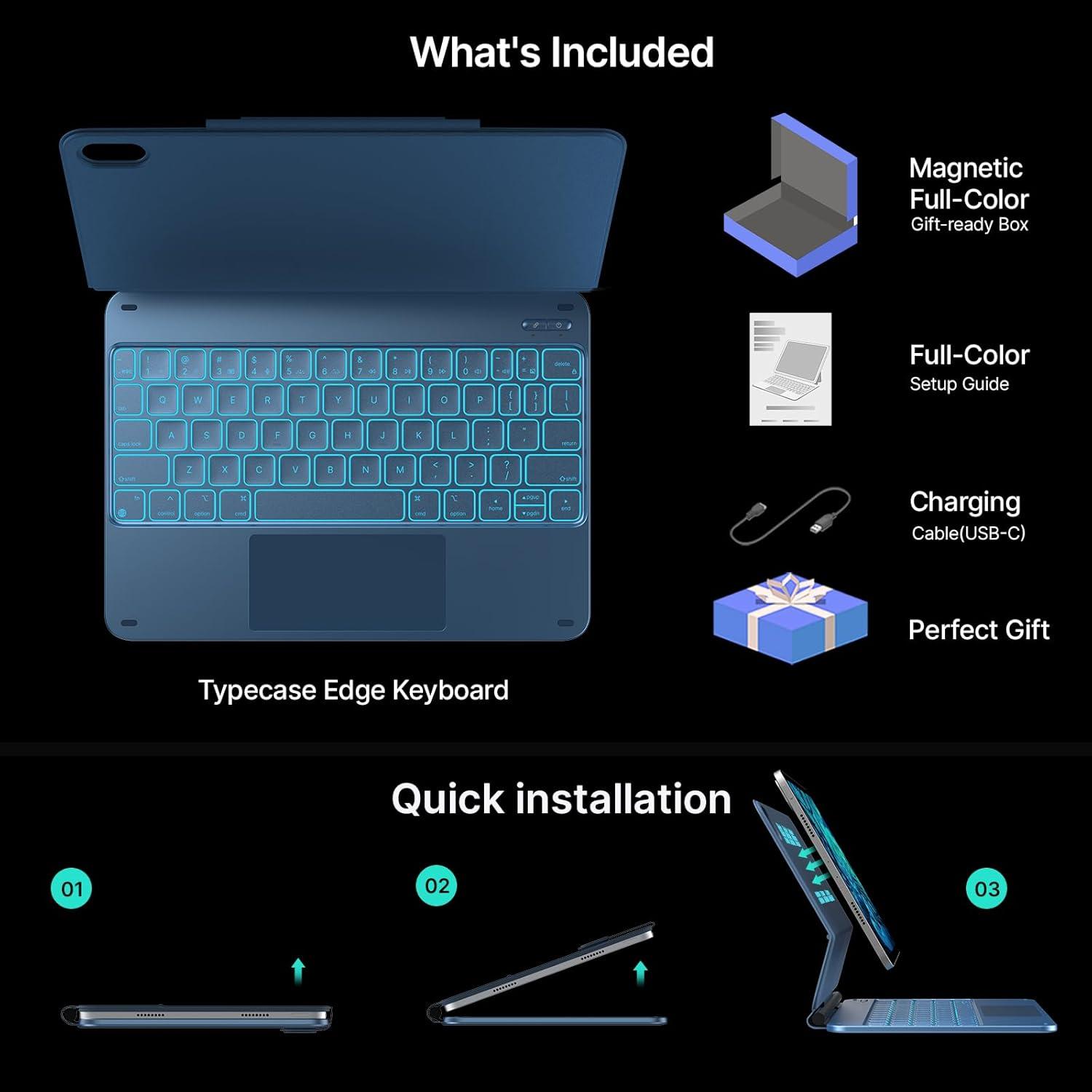 image:imagetypecase Edge Keyboard Case for iPad 11th Gen A16 2025 amp 10th Gen 109 2022  MultiTouch Trackpad 11Color Backlit MagicStyle Keyboard  Floating Magnetic Stand Pencil Holder  WhitePacific Blue