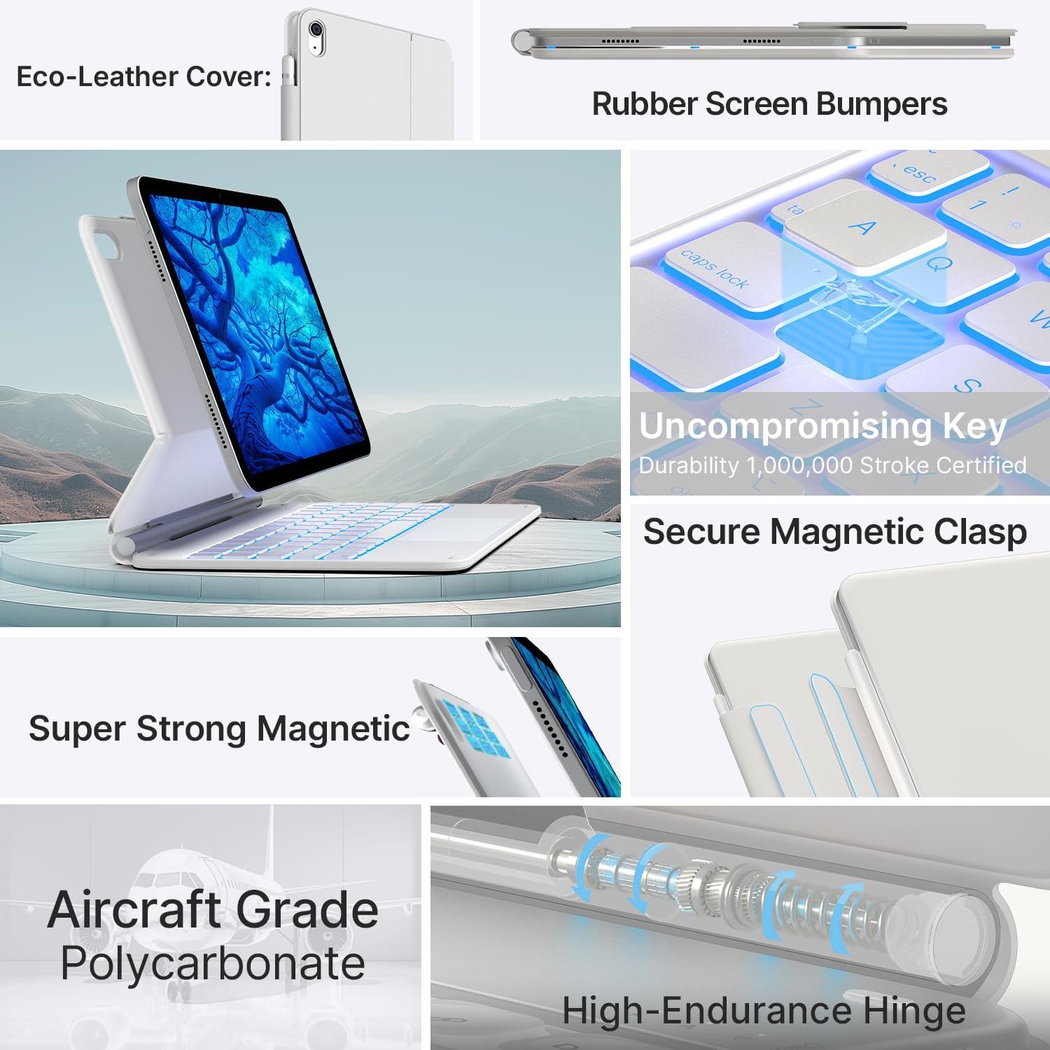 image:imagetypecase Edge Keyboard Case for iPad 11th Gen A16 2025 amp 10th Gen 109 2022  MultiTouch Trackpad 11Color Backlit MagicStyle Keyboard  Floating Magnetic Stand Pencil Holder  WhiteIvory White