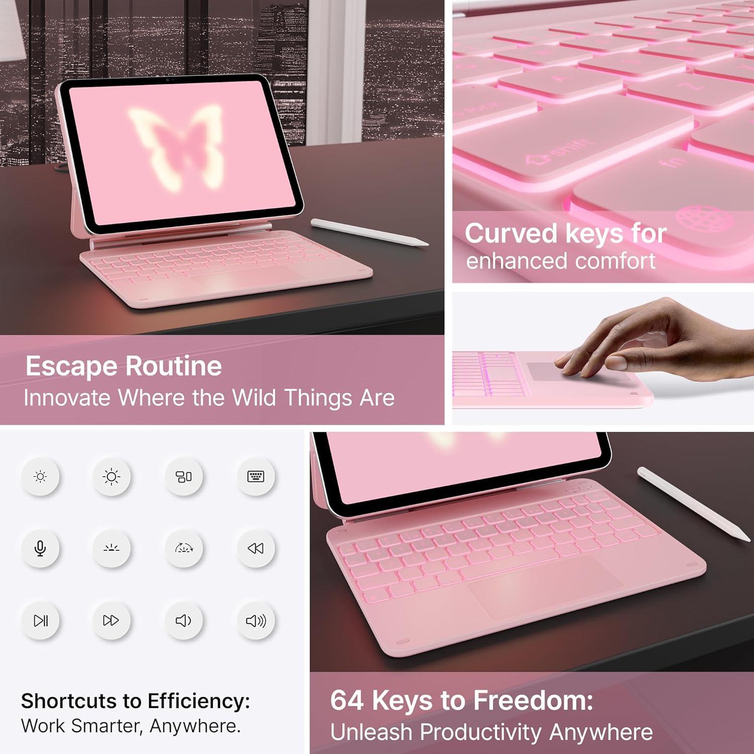 image:imagetypecase Edge Keyboard Case for iPad 11th Gen A16 2025 amp 10th Gen 109 2022  MultiTouch Trackpad 11Color Backlit MagicStyle Keyboard  Floating Magnetic Stand Pencil Holder  WhiteLight Pink