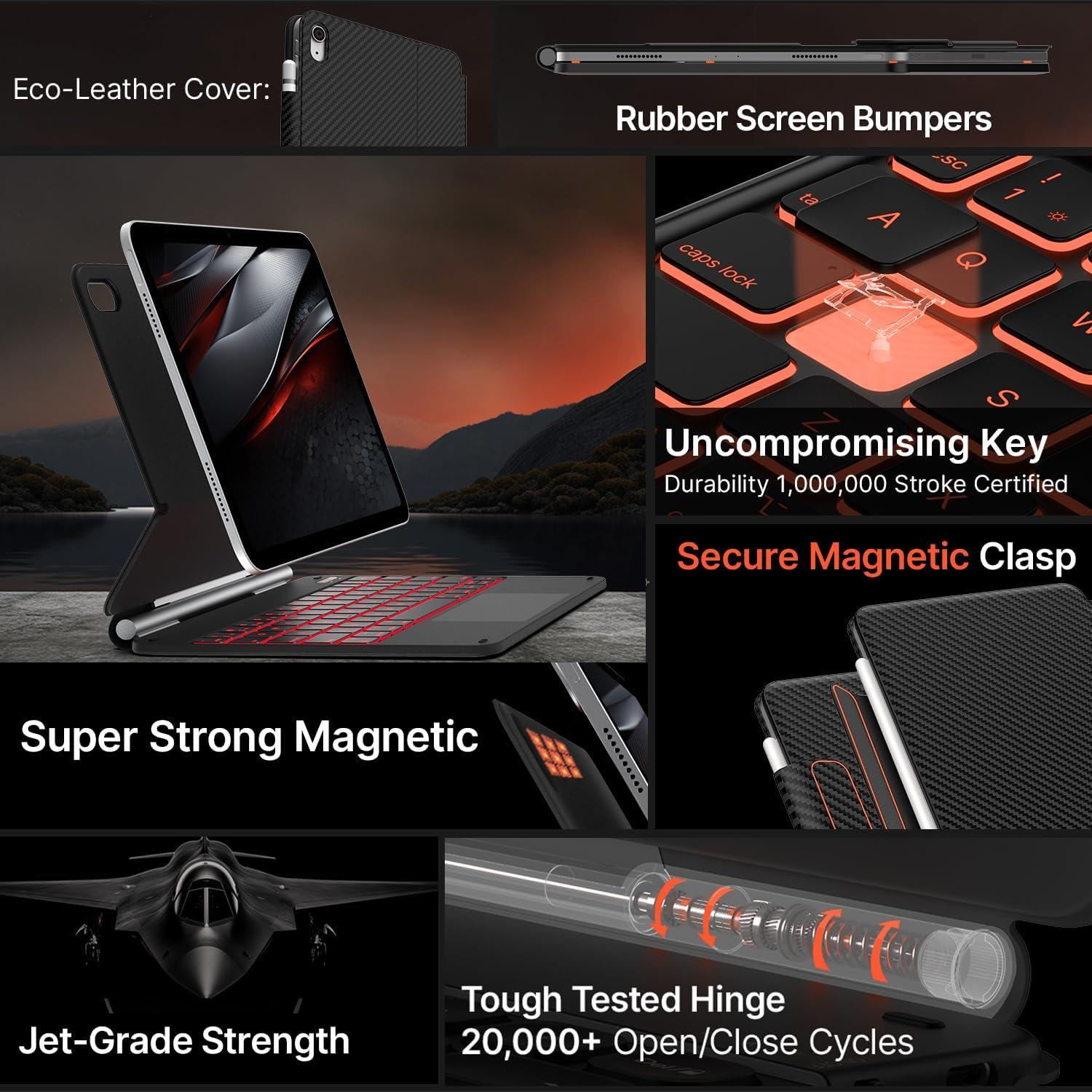 image:imagetypecase Edge Keyboard Case for iPad 11th Gen A16 2025 amp 10th Gen 109 2022  MultiTouch Trackpad 11Color Backlit MagicStyle Keyboard  Floating Magnetic Stand Pencil Holder  Carbon Fiber