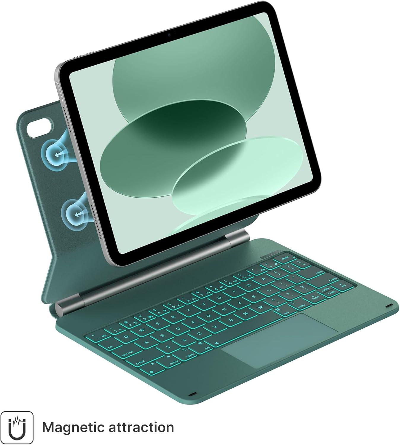 image:imagetypecase Edge Keyboard Case for iPad 11th Gen A16 2025 amp 10th Gen 109 2022  MultiTouch Trackpad 11Color Backlit MagicStyle Keyboard  Floating Magnetic Stand Pencil Holder  White  Midnight Green