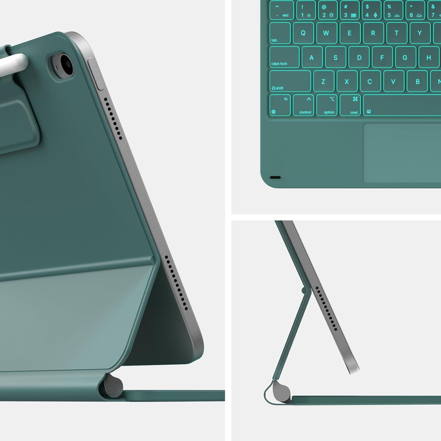 image:imagetypecase Edge Keyboard Case for iPad 11th Gen A16 2025 amp 10th Gen 109 2022  MultiTouch Trackpad 11Color Backlit MagicStyle Keyboard  Floating Magnetic Stand Pencil Holder  White  Midnight Green