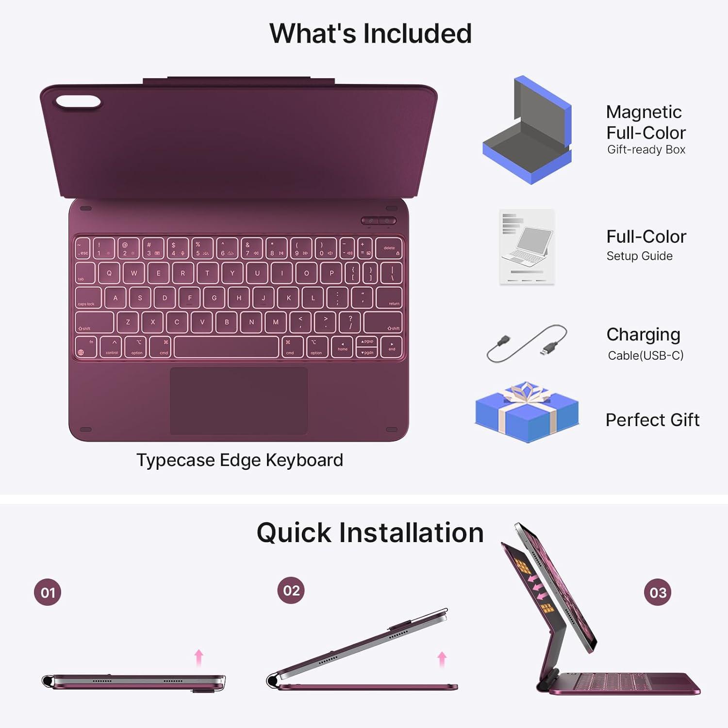 image:imagetypecase Edge Keyboard Case for iPad 11th Gen A16 2025 amp 10th Gen 109 2022  MultiTouch Trackpad 11Color Backlit MagicStyle Keyboard  Floating Magnetic Stand Pencil Holder  WhiteRaspberry