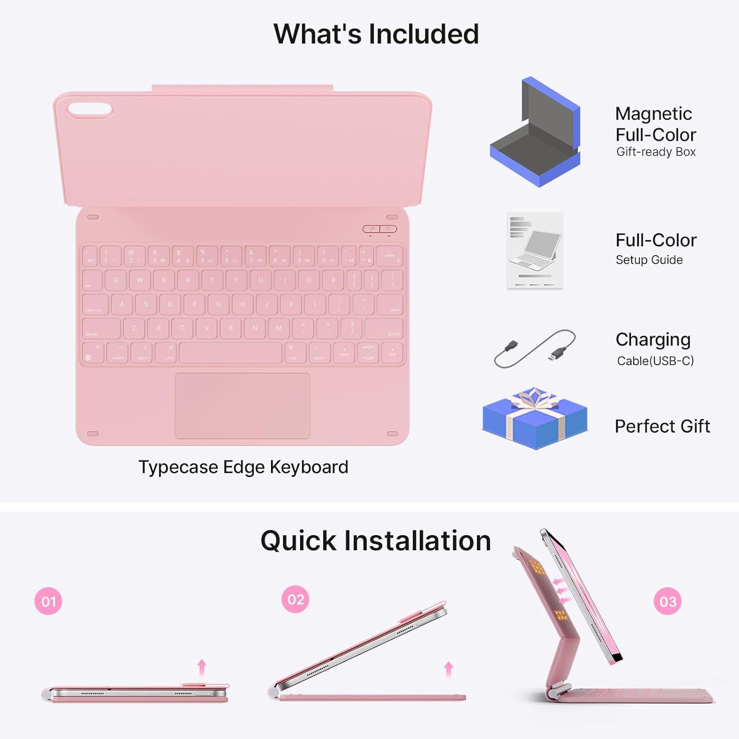 image:imagetypecase Edge Keyboard Case for iPad 11th Gen A16 2025 amp 10th Gen 109 2022  MultiTouch Trackpad 11Color Backlit MagicStyle Keyboard  Floating Magnetic Stand Pencil Holder  WhiteLight Pink