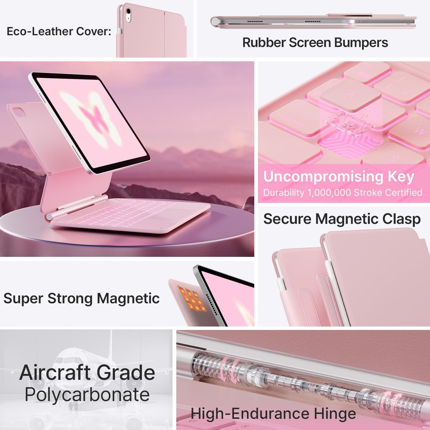 image:imagetypecase Edge Keyboard Case for iPad 11th Gen A16 2025 amp 10th Gen 109 2022  MultiTouch Trackpad 11Color Backlit MagicStyle Keyboard  Floating Magnetic Stand Pencil Holder  WhiteLight Pink