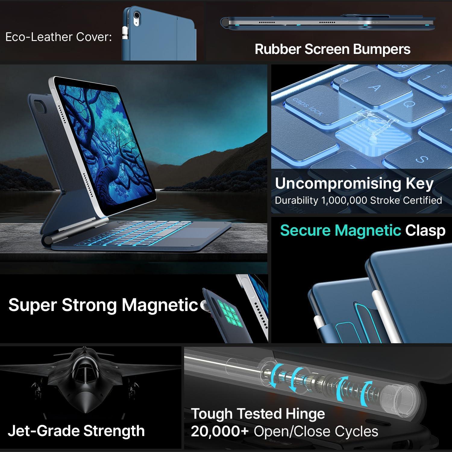 image:imagetypecase Edge Keyboard Case for iPad 11th Gen A16 2025 amp 10th Gen 109 2022  MultiTouch Trackpad 11Color Backlit MagicStyle Keyboard  Floating Magnetic Stand Pencil Holder  WhitePacific Blue