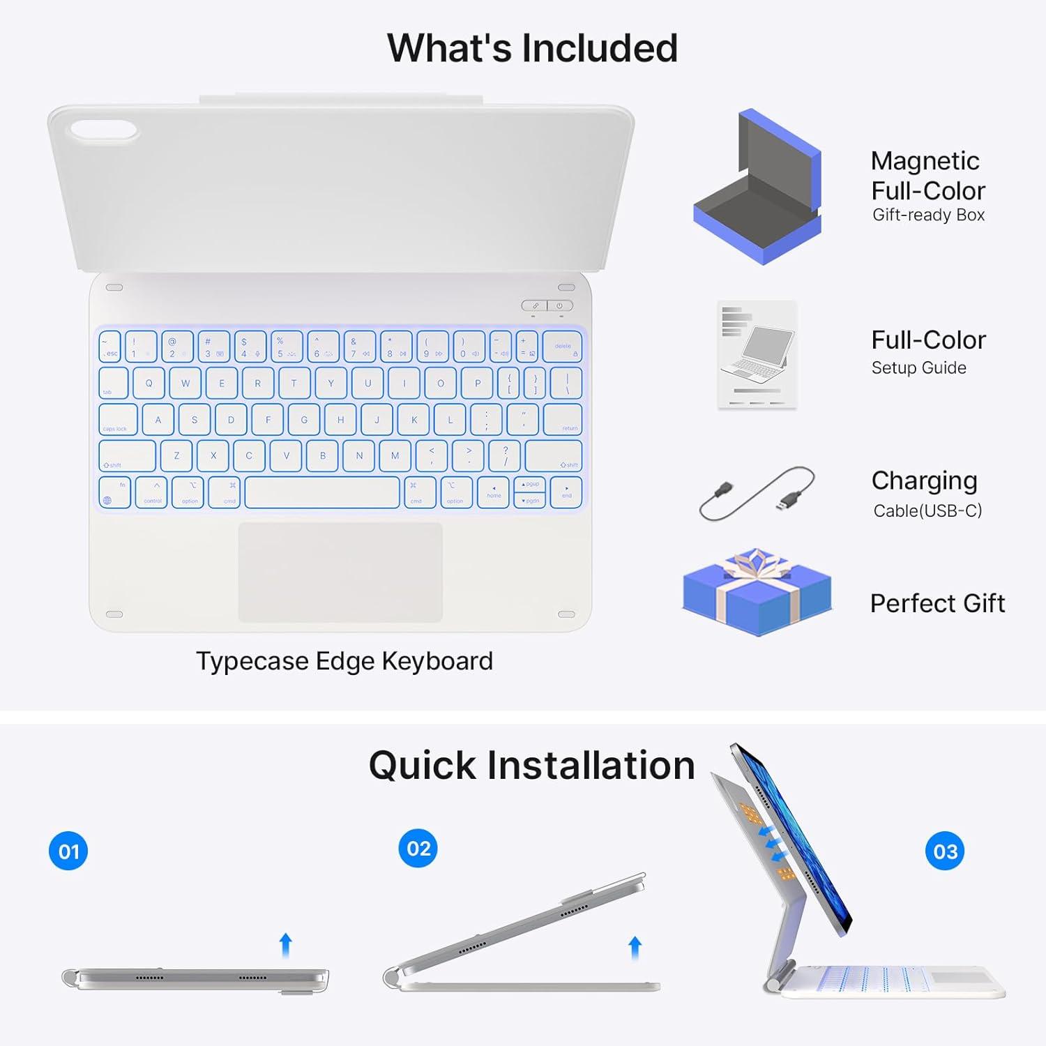 image:imagetypecase Edge Keyboard Case for iPad 11th Gen A16 2025 amp 10th Gen 109 2022  MultiTouch Trackpad 11Color Backlit MagicStyle Keyboard  Floating Magnetic Stand Pencil Holder  WhiteIvory White