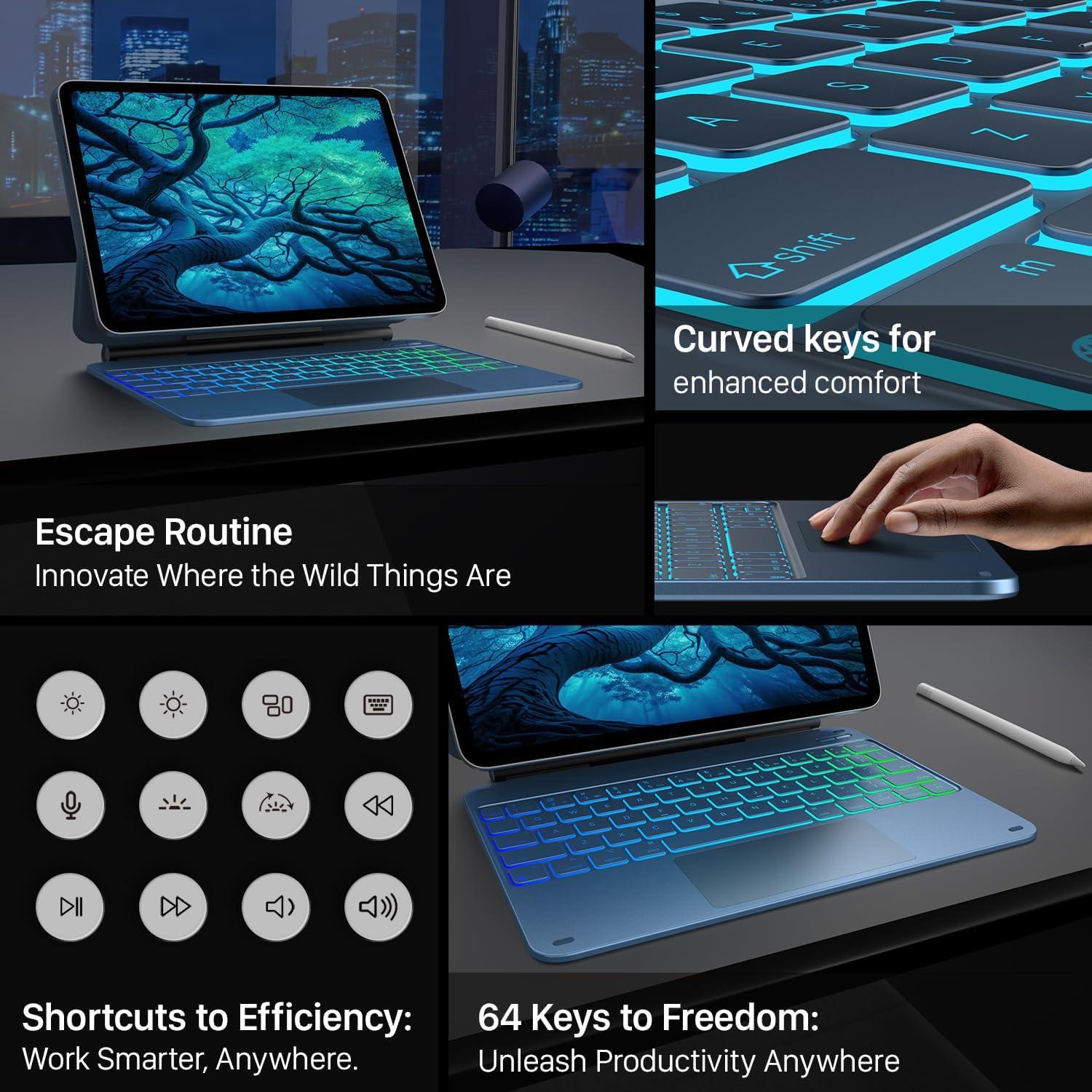 image:imagetypecase Edge Keyboard Case for iPad 11th Gen A16 2025 amp 10th Gen 109 2022  MultiTouch Trackpad 11Color Backlit MagicStyle Keyboard  Floating Magnetic Stand Pencil Holder  WhitePacific Blue