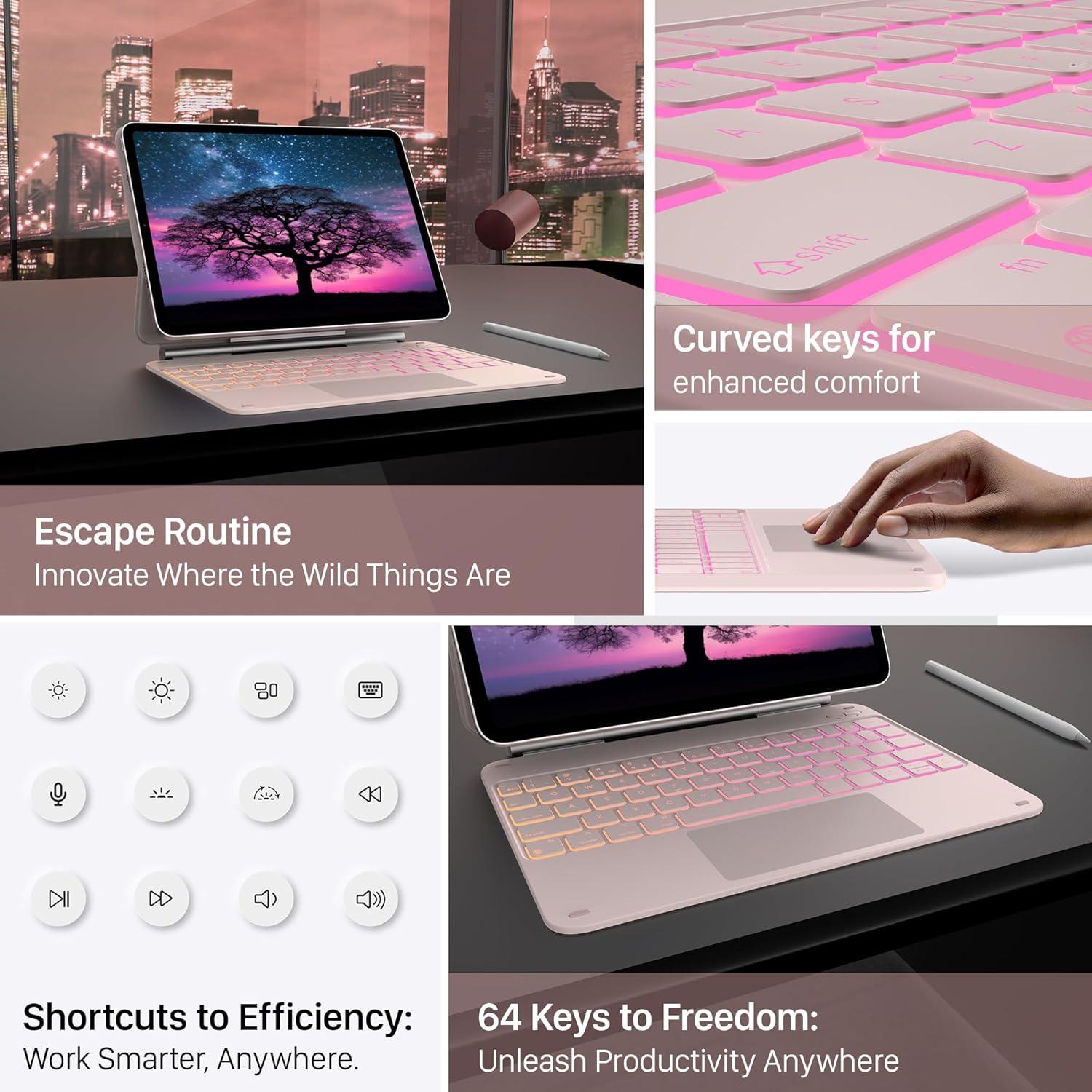 image:imagetypecase Edge Keyboard Case for iPad Air 11inchM3M2 20252024 iPad Pro 11inch4th3rd2nd1st Gen amp iPad Air 109inch 54th Gen MultiTouch Trackpad 11Color Backlight Light Regal Pink