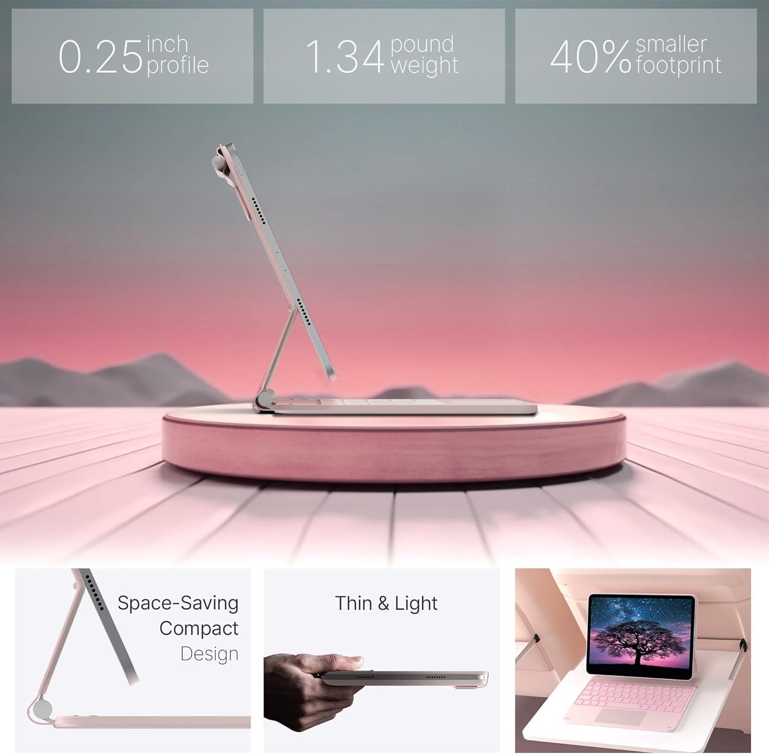 image:imagetypecase Edge Keyboard Case for iPad Air 11inchM3M2 20252024 iPad Pro 11inch4th3rd2nd1st Gen amp iPad Air 109inch 54th Gen MultiTouch Trackpad 11Color Backlight Light Regal Pink