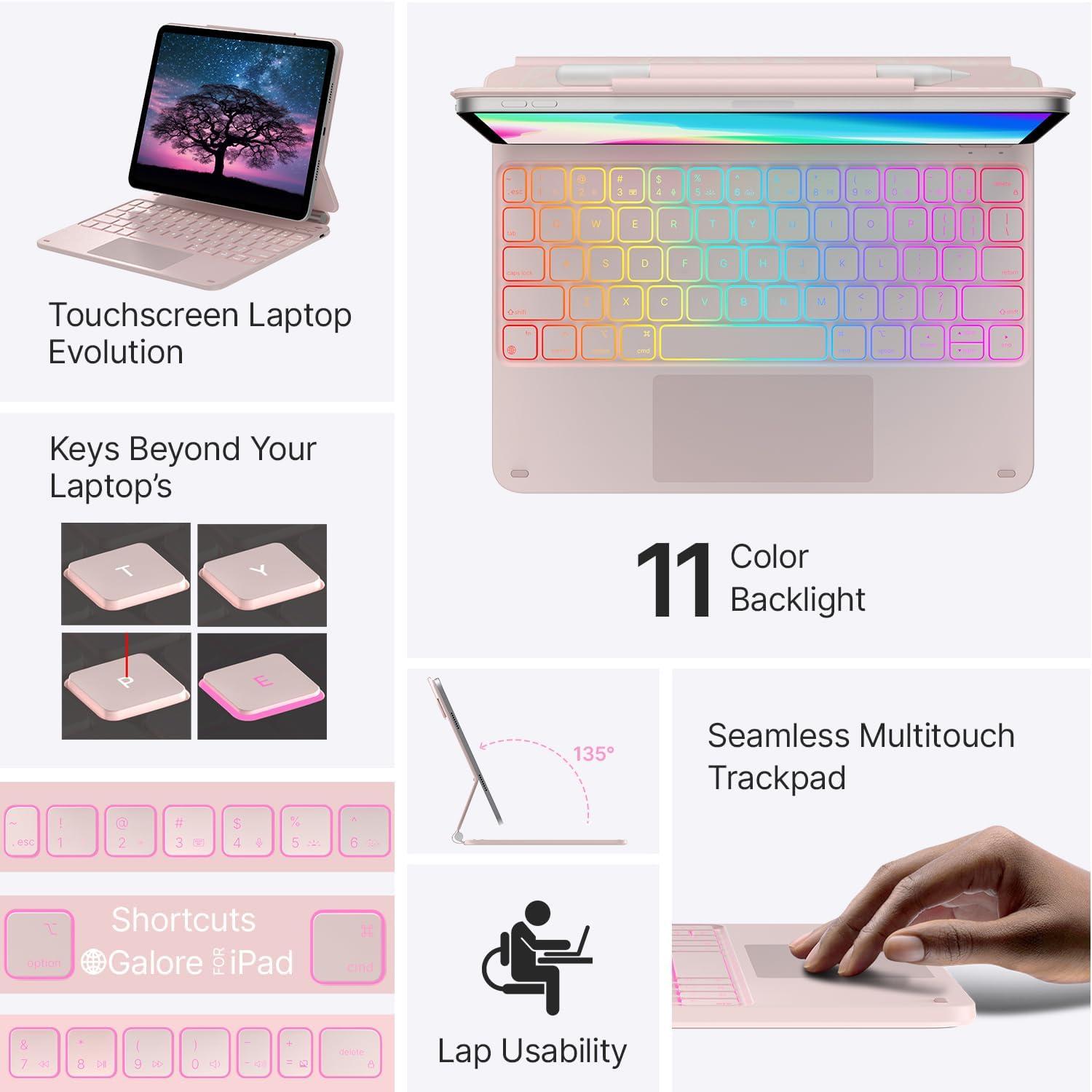 image:imagetypecase Edge Keyboard Case for iPad Air 11inchM3M2 20252024 iPad Pro 11inch4th3rd2nd1st Gen amp iPad Air 109inch 54th Gen MultiTouch Trackpad 11Color Backlight Light Regal Pink