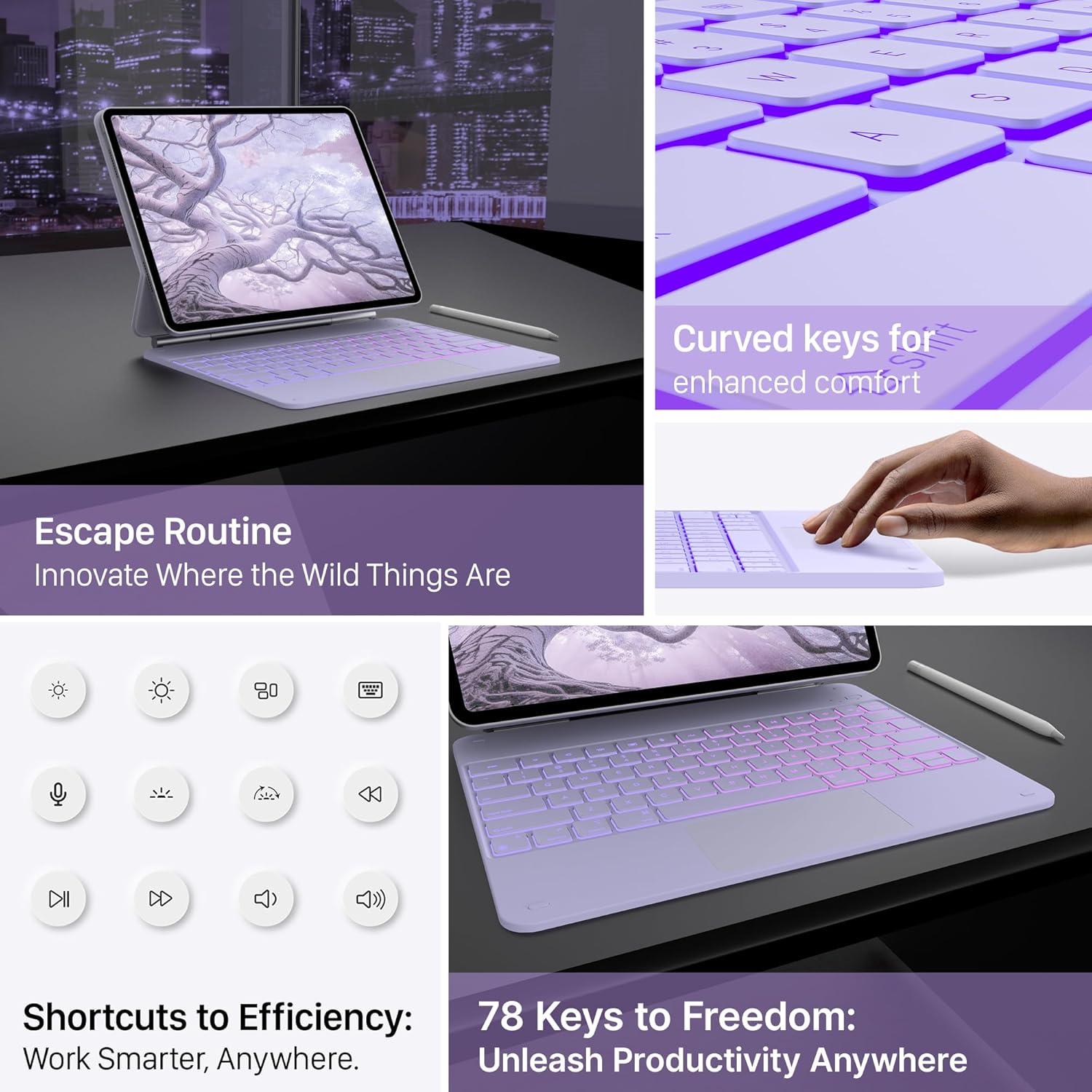 image:imagetypecase Edge Keyboard Case for iPad Air 13inchM3M2 20252024 amp iPad Pro 1296th5th4th3rd Gen Magic Keyboard with 11Color Backlight MultiTouch Trackpad Pencil Holder Midnight AmethystLight Purple
