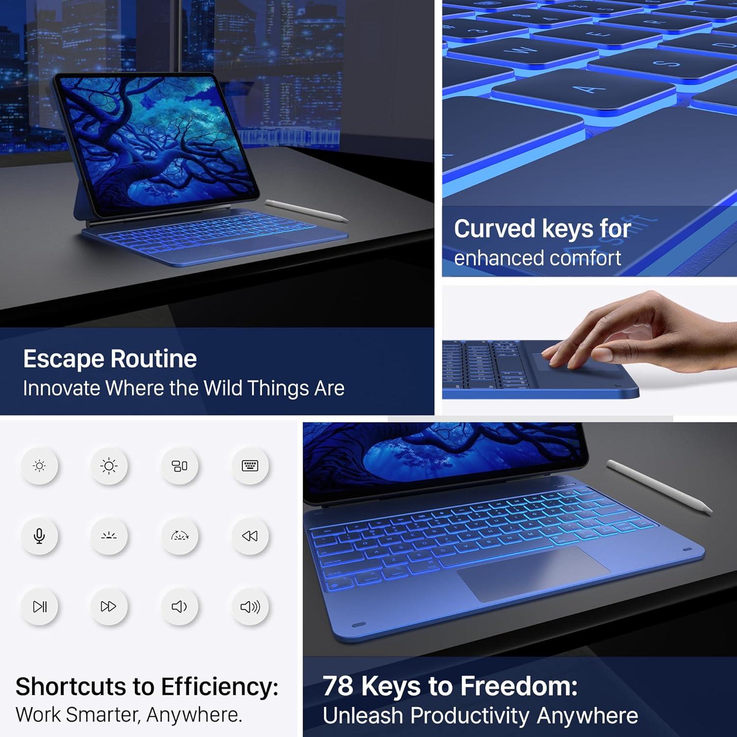 image:imagetypecase Edge Keyboard Case for iPad Air 13inchM3M2 20252024 amp iPad Pro 1296th5th4th3rd Gen Magic Keyboard with 11Color Backlight MultiTouch Trackpad Pencil Holder Midnight AmethystNavy Blue