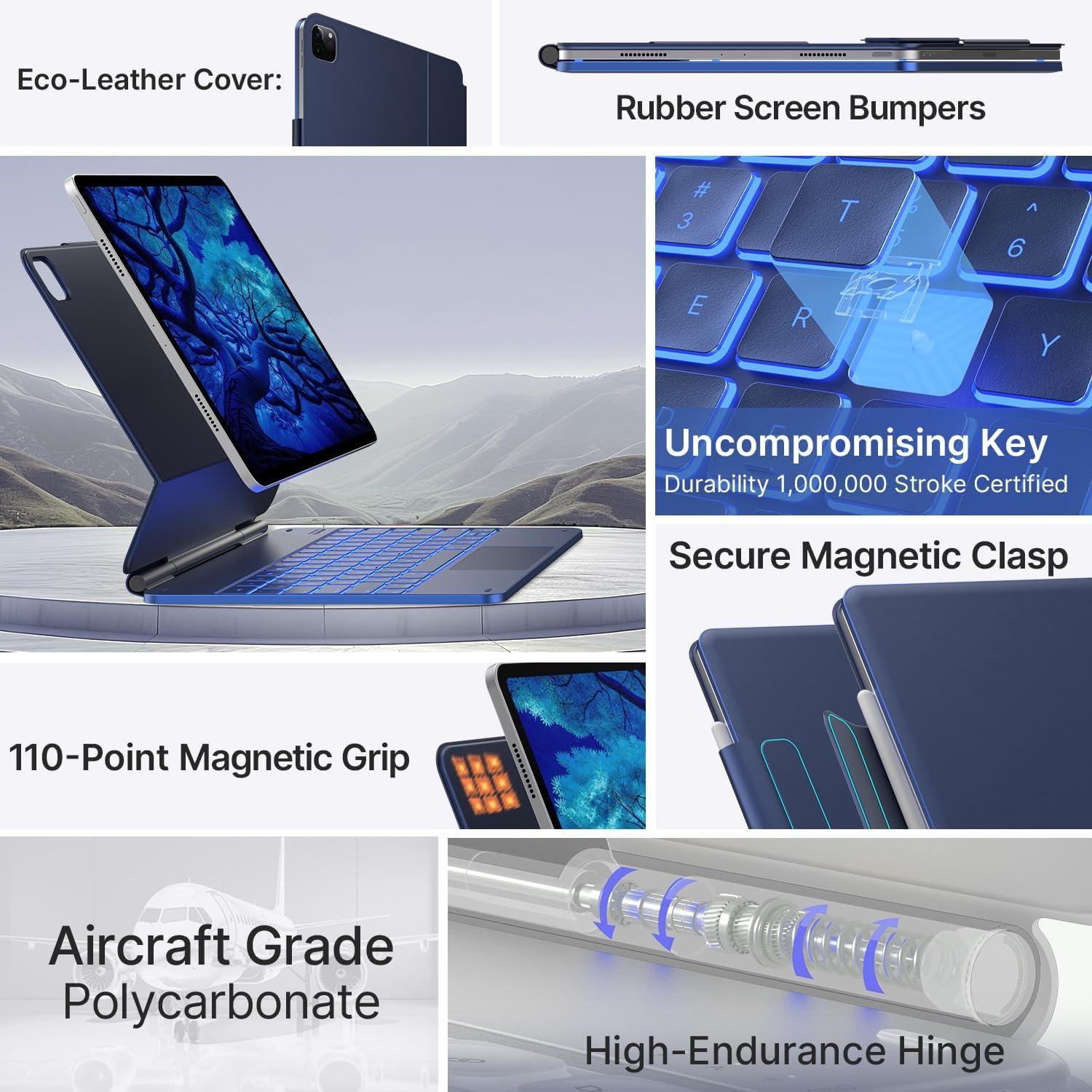 image:imagetypecase Edge Keyboard Case for iPad Air 13inchM3M2 20252024 amp iPad Pro 1296th5th4th3rd Gen Magic Keyboard with 11Color Backlight MultiTouch Trackpad Pencil Holder Midnight AmethystNavy Blue