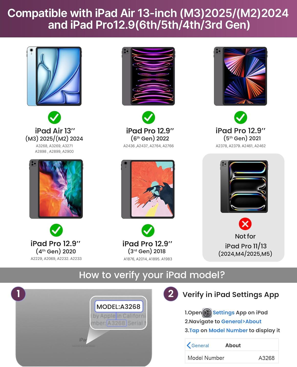 image:imagetypecase Edge Keyboard Case for iPad Air 13inchM3M2 20252024 amp iPad Pro 1296th5th4th3rd Gen Magic Keyboard with 11Color Backlight MultiTouch Trackpad Pencil Holder Midnight AmethystRaspberry