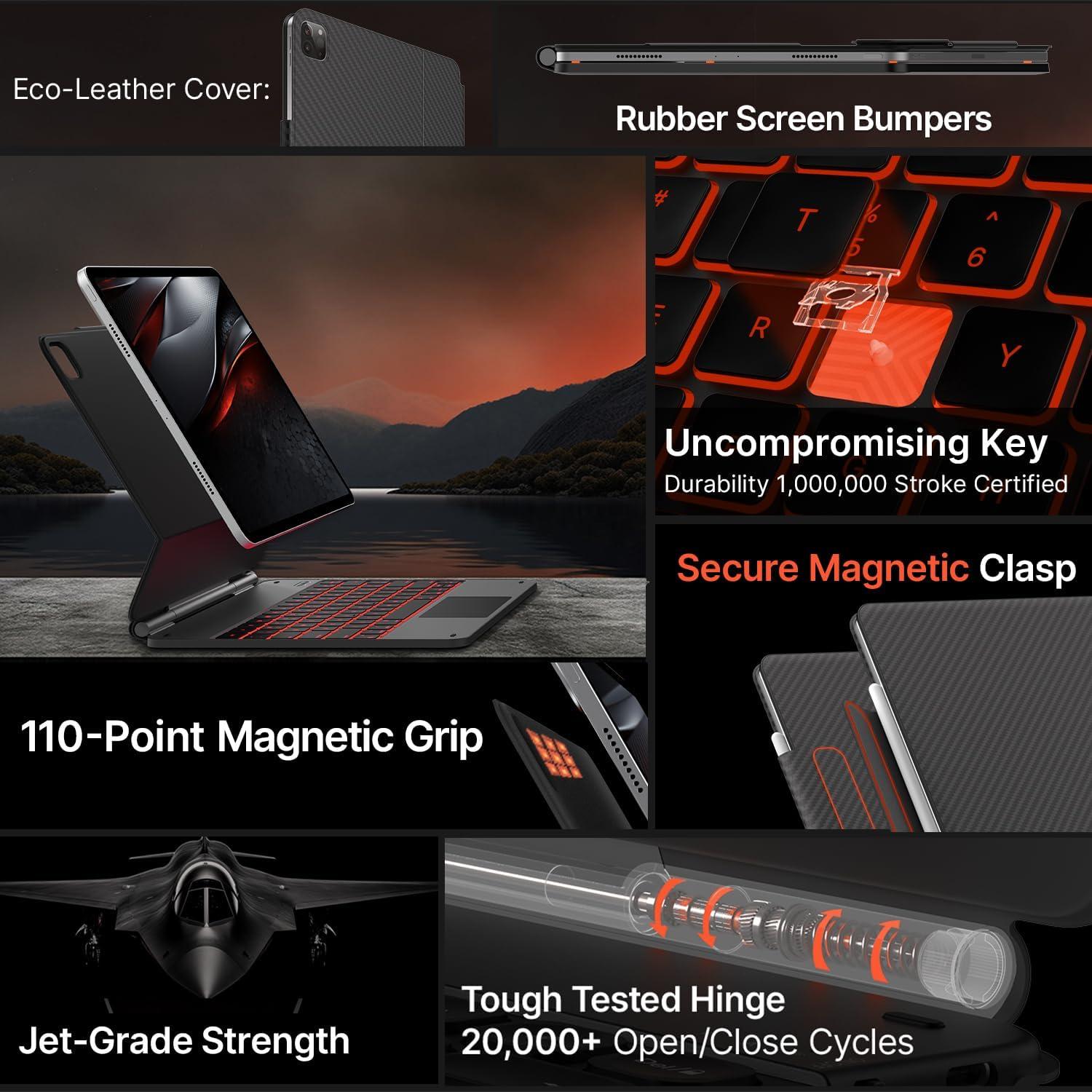 image:imagetypecase Edge Keyboard Case for iPad Air 13inchM3M2 20252024 amp iPad Pro 1296th5th4th3rd Gen Magic Keyboard with 11Color Backlight MultiTouch Trackpad Pencil Holder Midnight AmethystCarbon Fiber