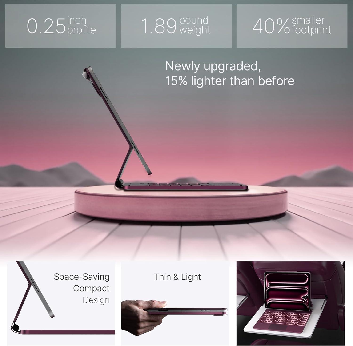 image:imagetypecase Edge Keyboard Case for iPad Air 13inchM3M2 20252024 amp iPad Pro 1296th5th4th3rd Gen Magic Keyboard with 11Color Backlight MultiTouch Trackpad Pencil Holder Midnight AmethystRaspberry