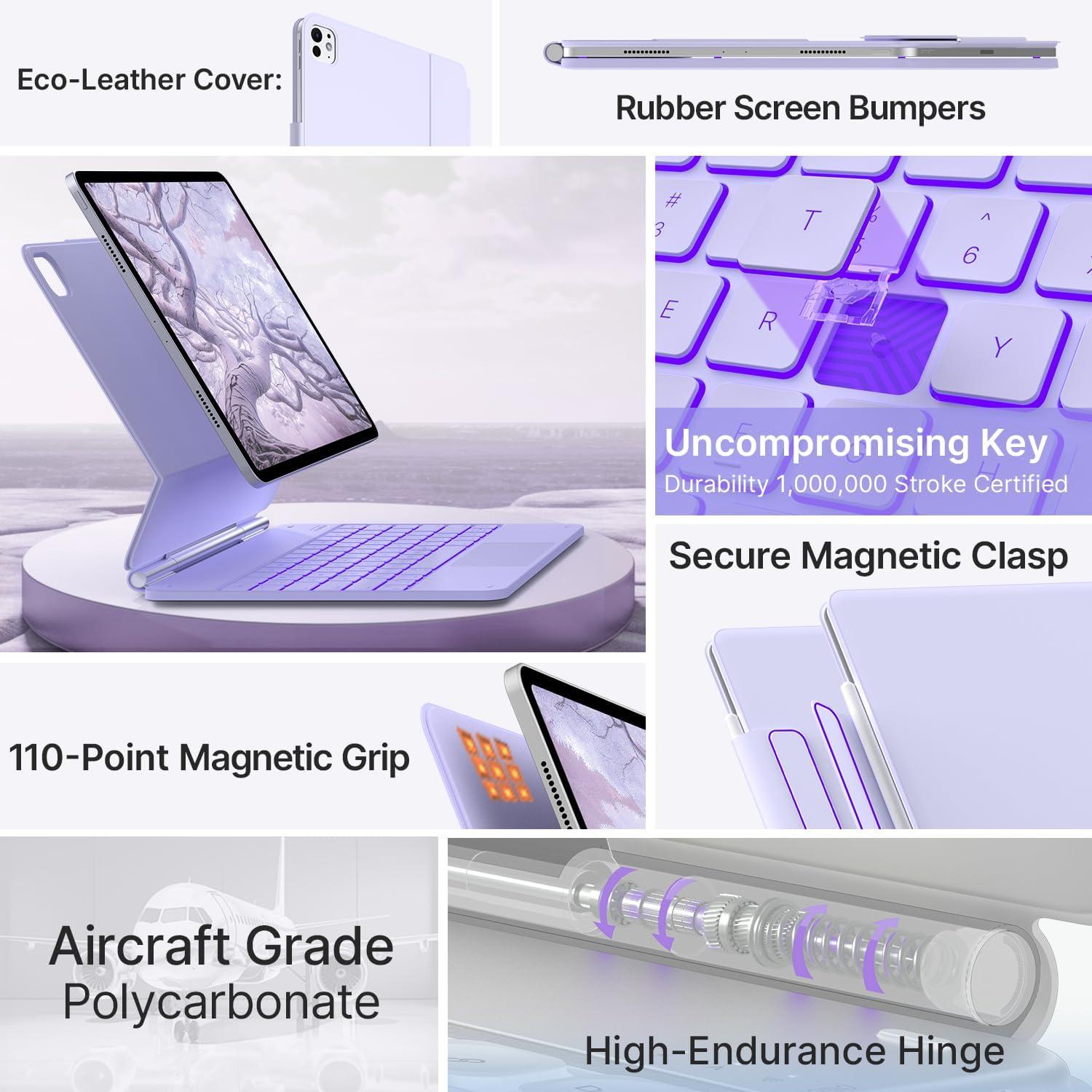 image:imagetypecase Edge Keyboard Case for iPad Air 13inchM3M2 20252024 amp iPad Pro 1296th5th4th3rd Gen Magic Keyboard with 11Color Backlight MultiTouch Trackpad Pencil Holder Midnight AmethystLight Purple