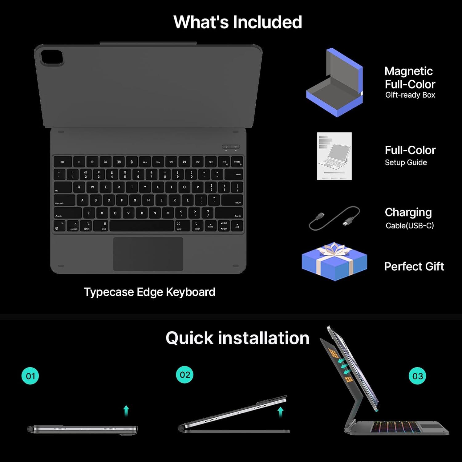 image:imagetypecase Edge Keyboard Case for iPad Air 13inchM3M2 20252024 amp iPad Pro 1296th5th4th3rd Gen Magic Keyboard with 11Color Backlight MultiTouch Trackpad Pencil Holder Midnight AmethystSpace Grey