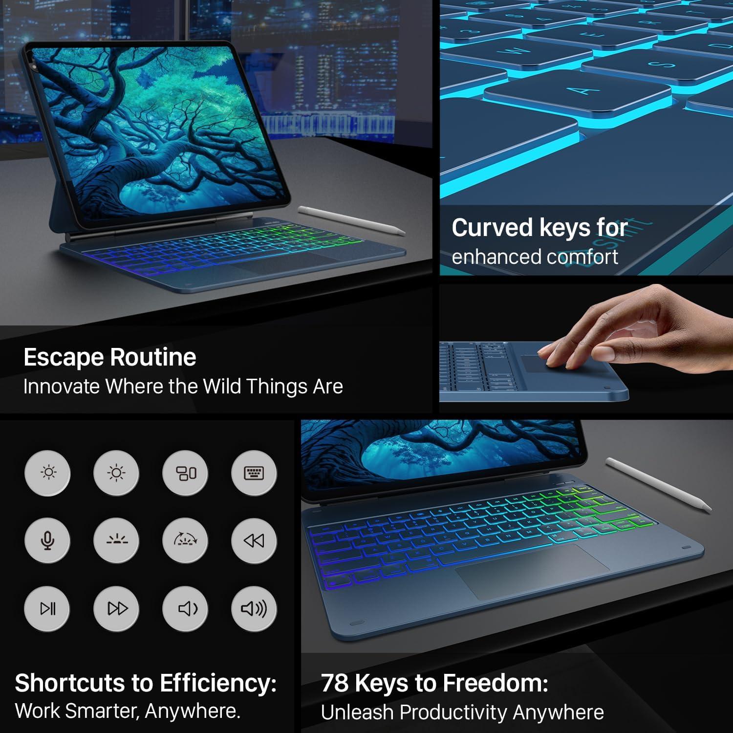 image:imagetypecase Edge Keyboard Case for iPad Air 13inchM3M2 20252024 amp iPad Pro 1296th5th4th3rd Gen Magic Keyboard with 11Color Backlight MultiTouch Trackpad Pencil Holder Midnight AmethystPacific Blue