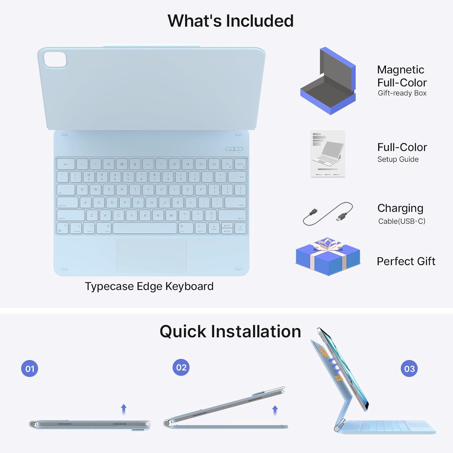 image:imagetypecase Edge Keyboard Case for iPad Air 13inchM3M2 20252024 amp iPad Pro 1296th5th4th3rd Gen Magic Keyboard with 11Color Backlight MultiTouch Trackpad Pencil Holder Midnight AmethystLight Blue