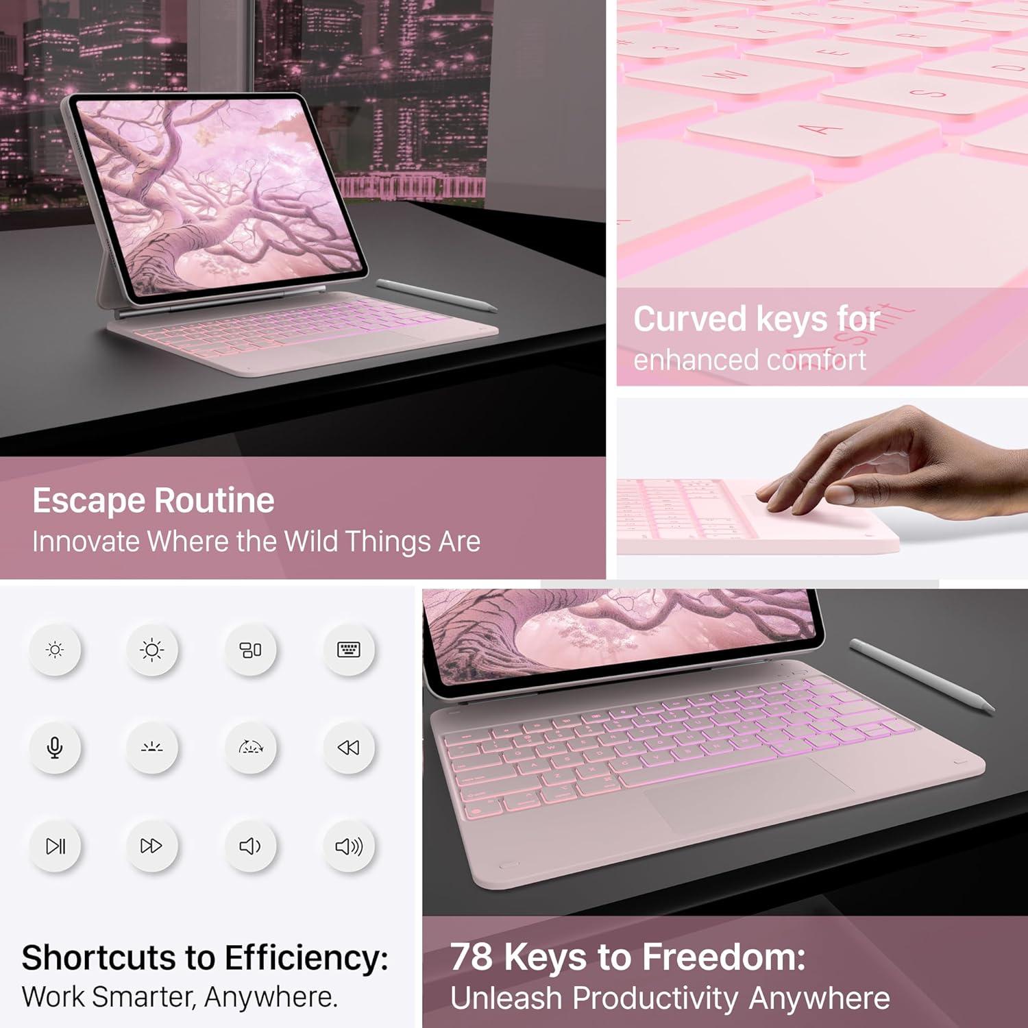 image:imagetypecase Edge Keyboard Case for iPad Air 13inchM3M2 20252024 amp iPad Pro 1296th5th4th3rd Gen Magic Keyboard with 11Color Backlight MultiTouch Trackpad Pencil Holder Midnight AmethystPink