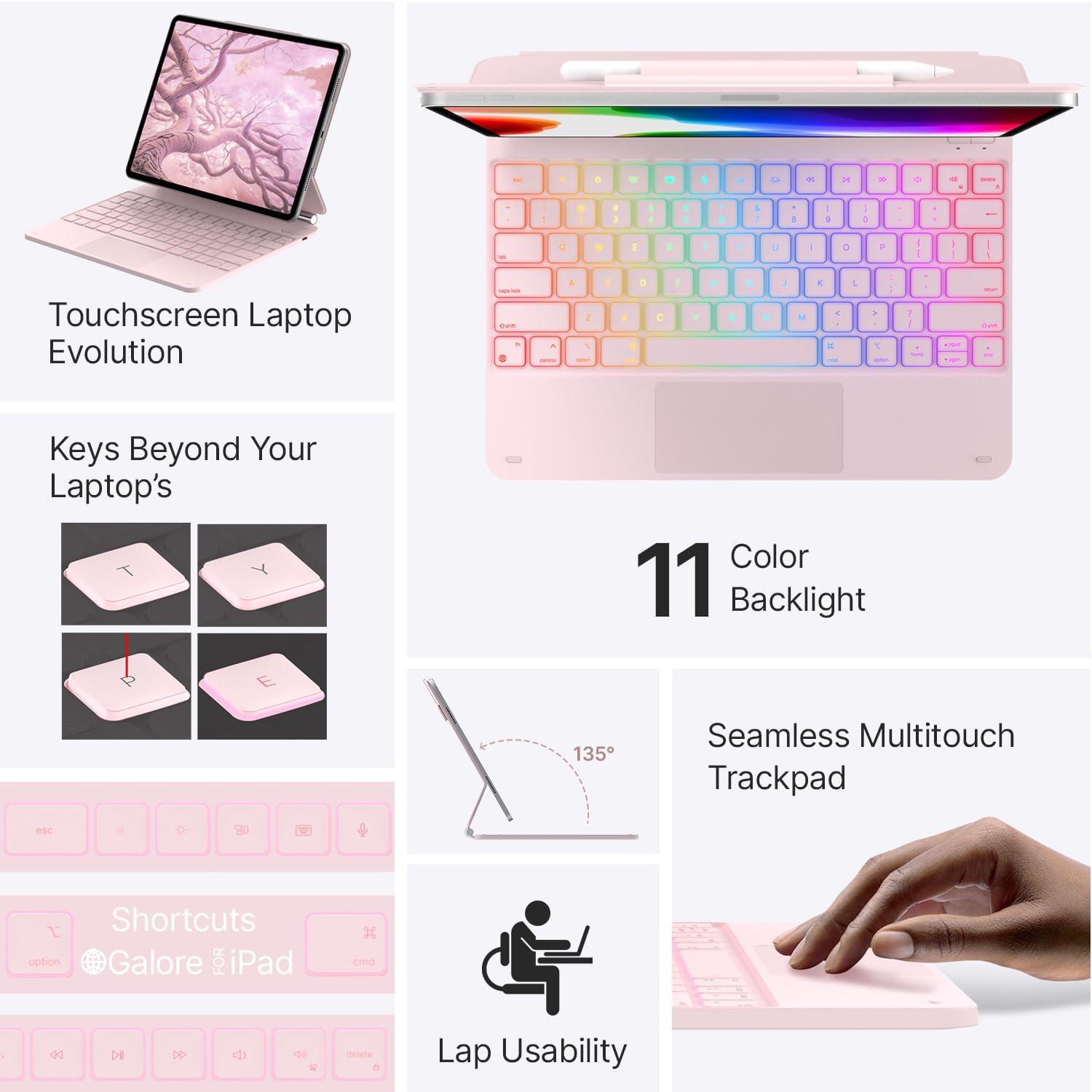 image:imagetypecase Edge Keyboard Case for iPad Air 13inchM3M2 20252024 amp iPad Pro 1296th5th4th3rd Gen Magic Keyboard with 11Color Backlight MultiTouch Trackpad Pencil Holder Midnight AmethystPink