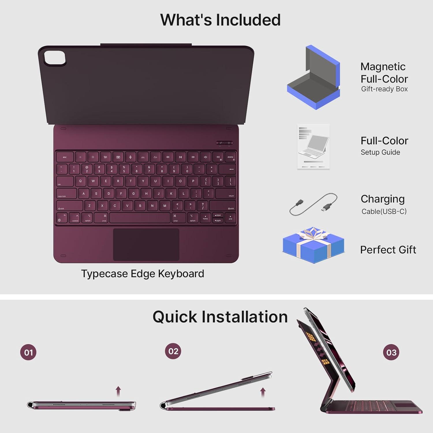 image:imagetypecase Edge Keyboard Case for iPad Air 13inchM3M2 20252024 amp iPad Pro 1296th5th4th3rd Gen Magic Keyboard with 11Color Backlight MultiTouch Trackpad Pencil Holder Midnight AmethystRaspberry