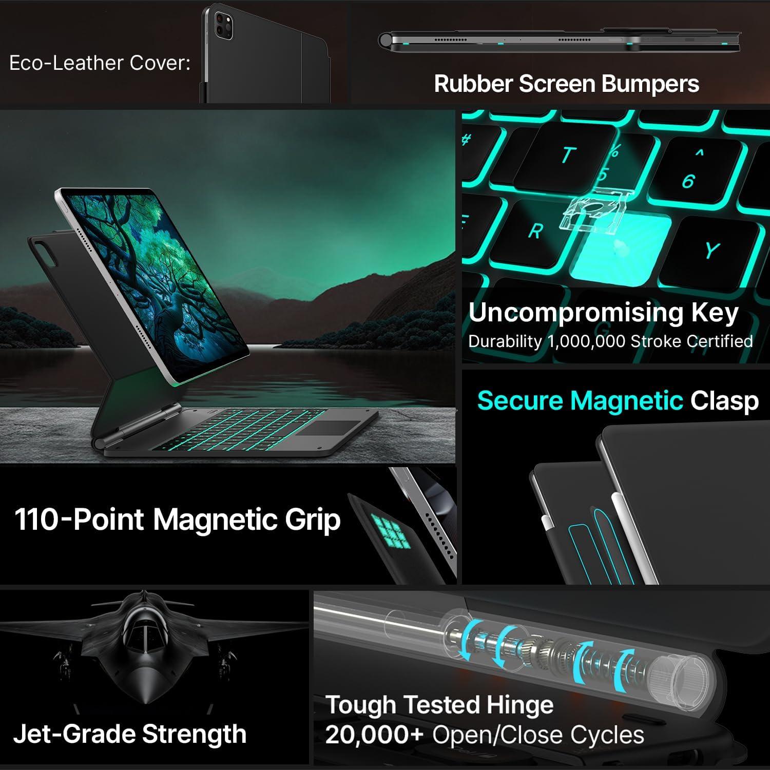 image:imagetypecase Edge Keyboard Case for iPad Air 13inchM3M2 20252024 amp iPad Pro 1296th5th4th3rd Gen Magic Keyboard with 11Color Backlight MultiTouch Trackpad Pencil Holder Midnight AmethystBlack