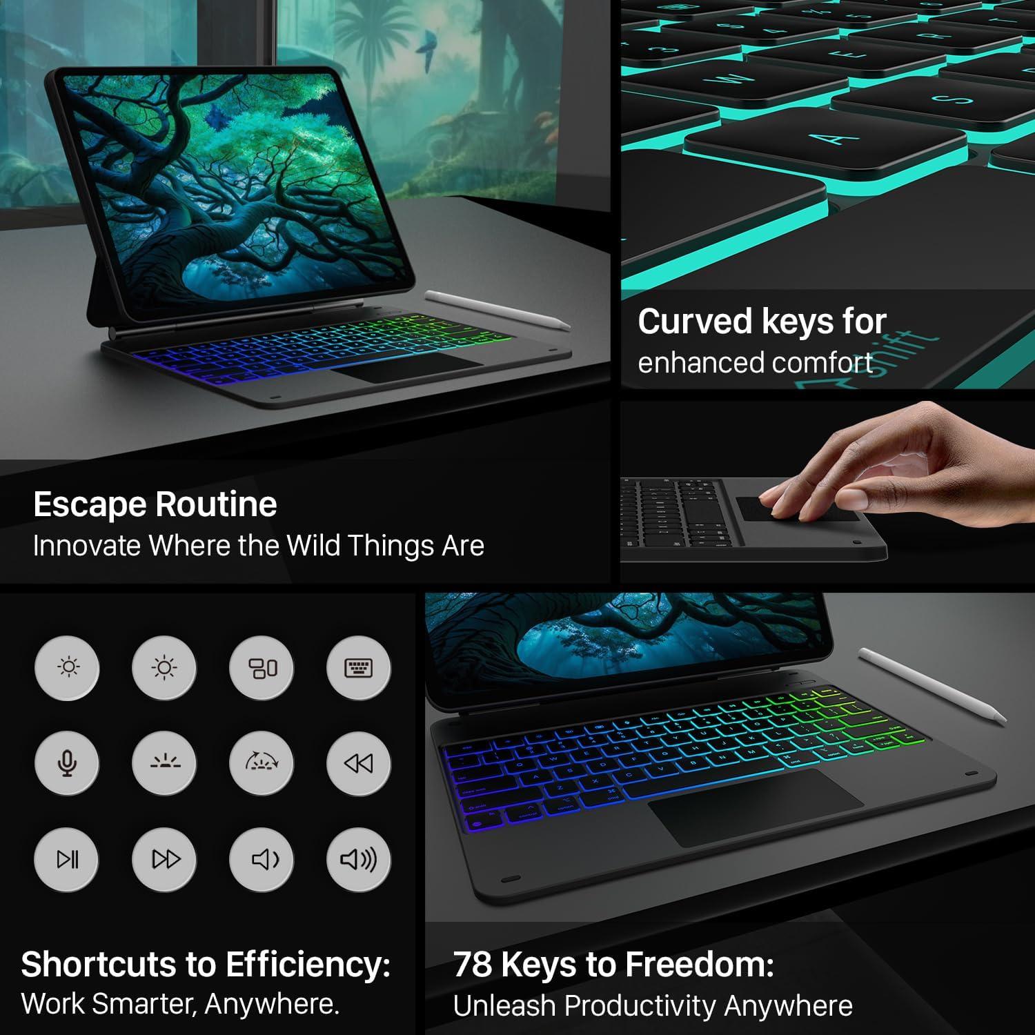 image:imagetypecase Edge Keyboard Case for iPad Air 13inchM3M2 20252024 amp iPad Pro 1296th5th4th3rd Gen Magic Keyboard with 11Color Backlight MultiTouch Trackpad Pencil Holder Midnight AmethystBlack