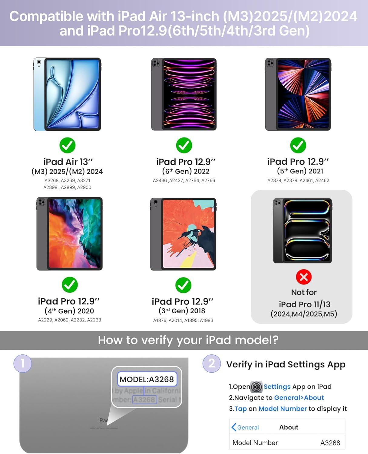 image:imagetypecase Edge Keyboard Case for iPad Air 13inchM3M2 20252024 amp iPad Pro 1296th5th4th3rd Gen Magic Keyboard with 11Color Backlight MultiTouch Trackpad Pencil Holder Midnight AmethystLight Purple