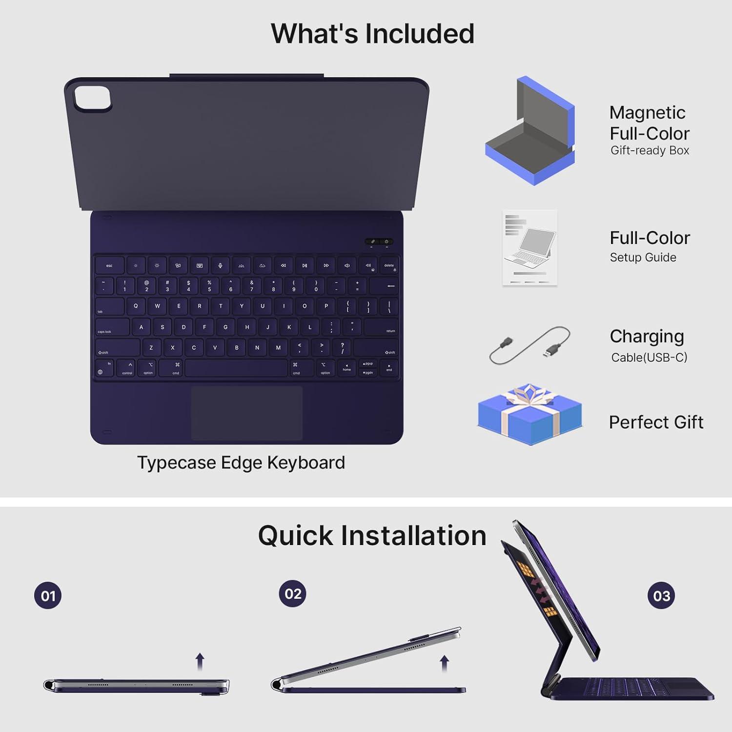 image:imagetypecase Edge Keyboard Case for iPad Air 13inchM3M2 20252024 amp iPad Pro 1296th5th4th3rd Gen Magic Keyboard with 11Color Backlight MultiTouch Trackpad Pencil Holder Midnight AmethystMidnight Amethyst