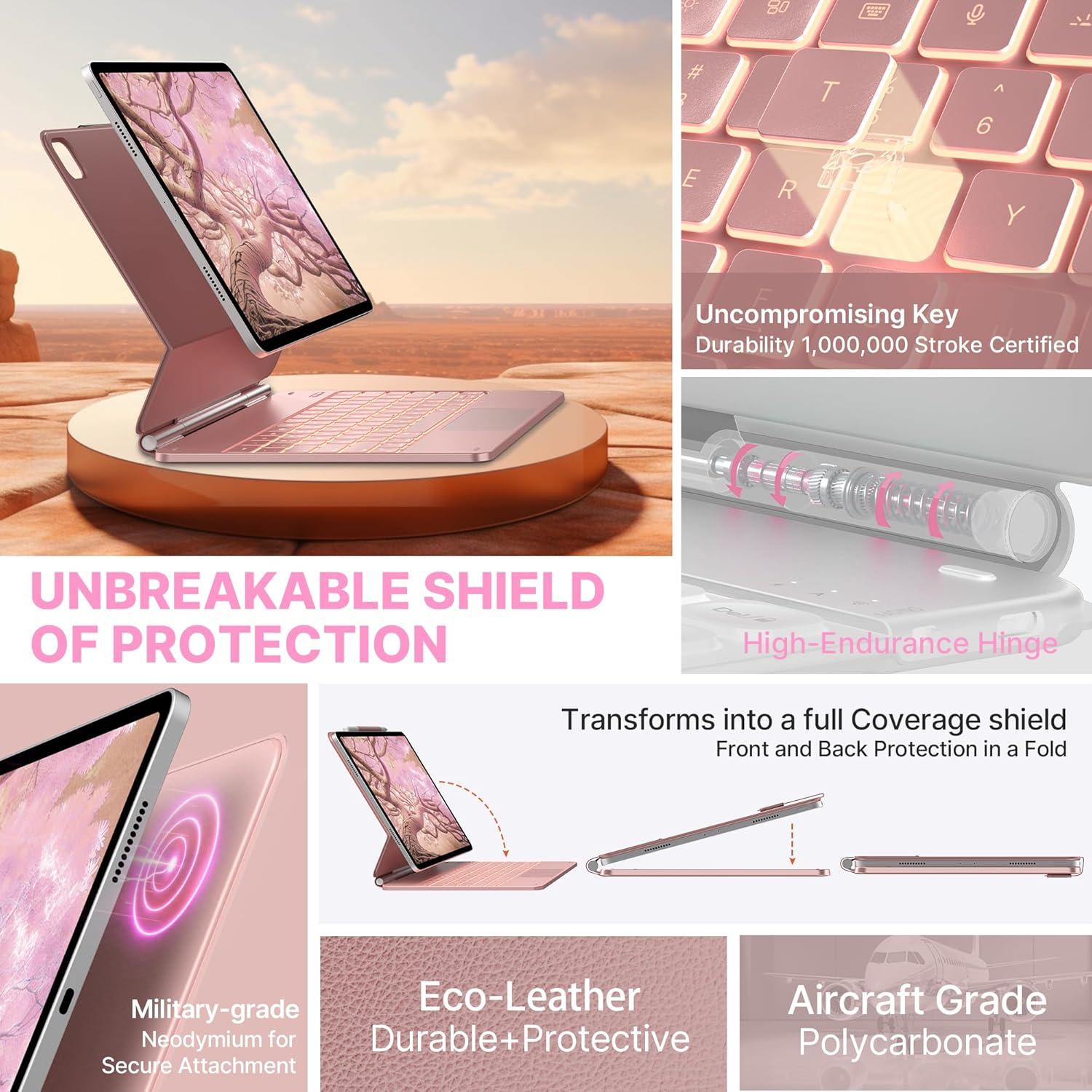 image:imagetypecase Edge Keyboard Case for iPad Air 13inchM3M2 20252024 amp iPad Pro 1296th5th4th3rd Gen Magic Keyboard with 11Color Backlight MultiTouch Trackpad Pencil Holder Midnight AmethystRose Gold