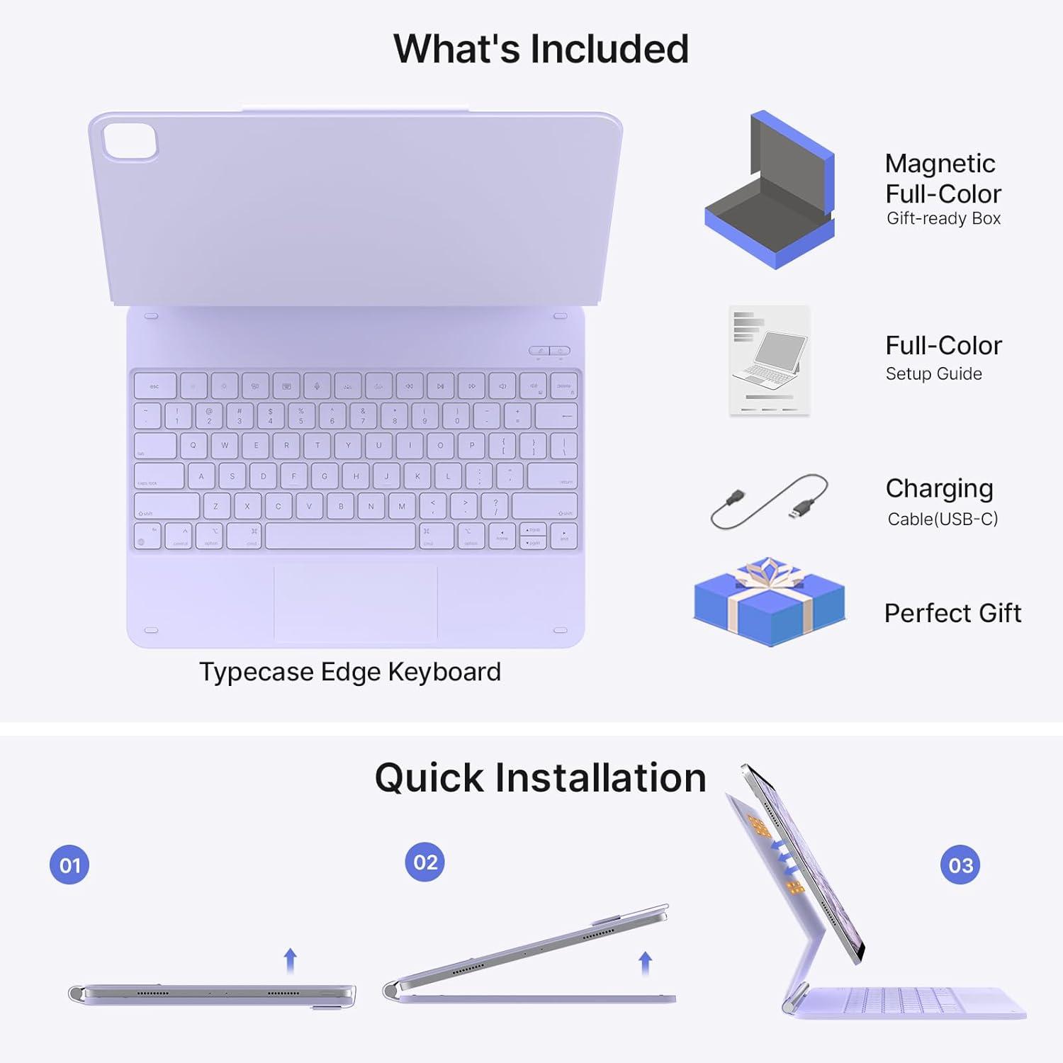 image:imagetypecase Edge Keyboard Case for iPad Air 13inchM3M2 20252024 amp iPad Pro 1296th5th4th3rd Gen Magic Keyboard with 11Color Backlight MultiTouch Trackpad Pencil Holder Midnight AmethystLight Purple