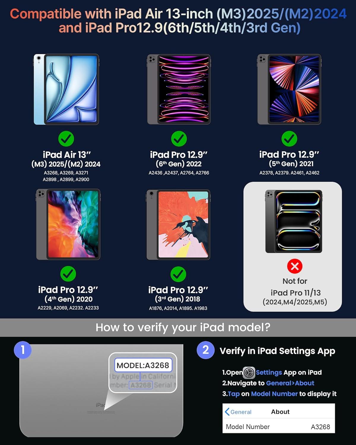 image:imagetypecase Edge Keyboard Case for iPad Air 13inchM3M2 20252024 amp iPad Pro 1296th5th4th3rd Gen Magic Keyboard with 11Color Backlight MultiTouch Trackpad Pencil Holder Midnight AmethystBlack