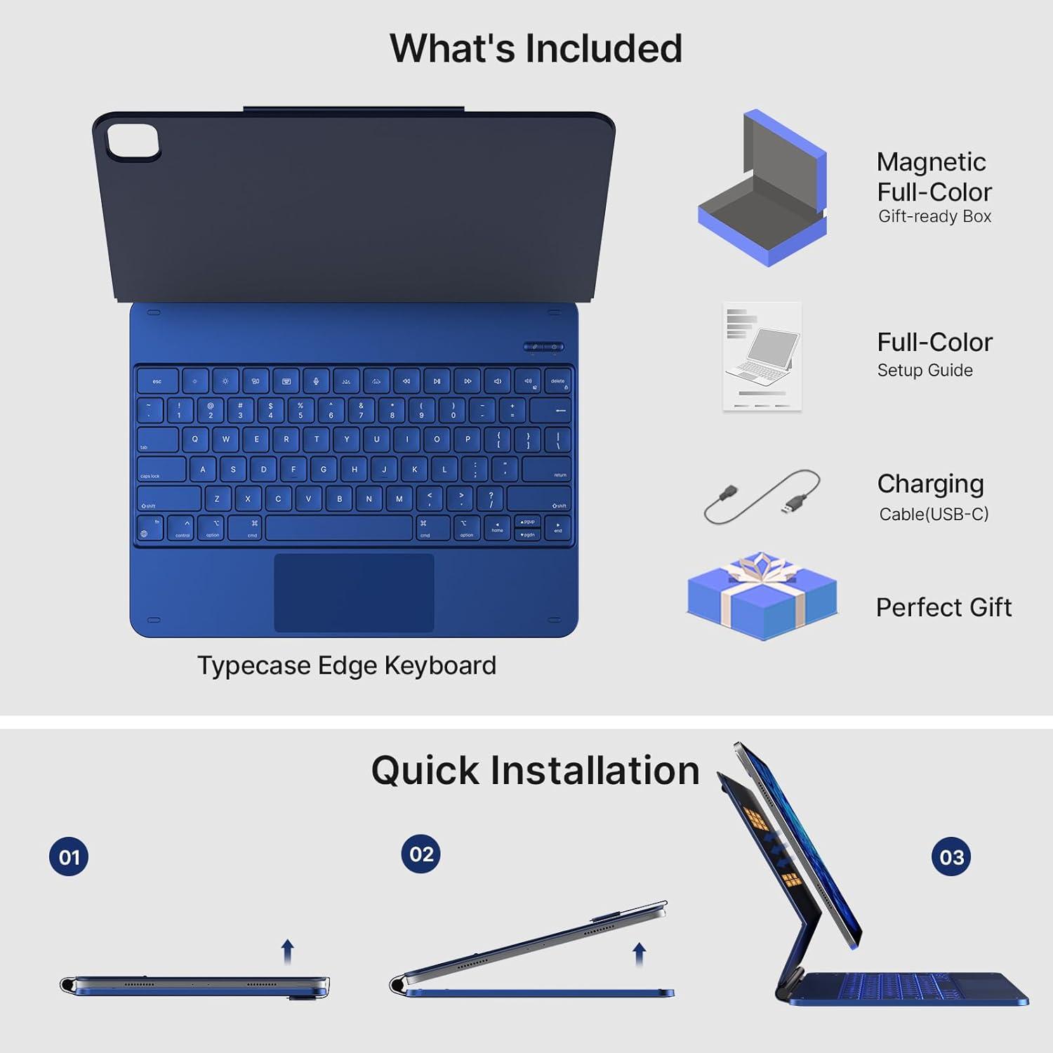 image:imagetypecase Edge Keyboard Case for iPad Air 13inchM3M2 20252024 amp iPad Pro 1296th5th4th3rd Gen Magic Keyboard with 11Color Backlight MultiTouch Trackpad Pencil Holder Midnight AmethystNavy Blue