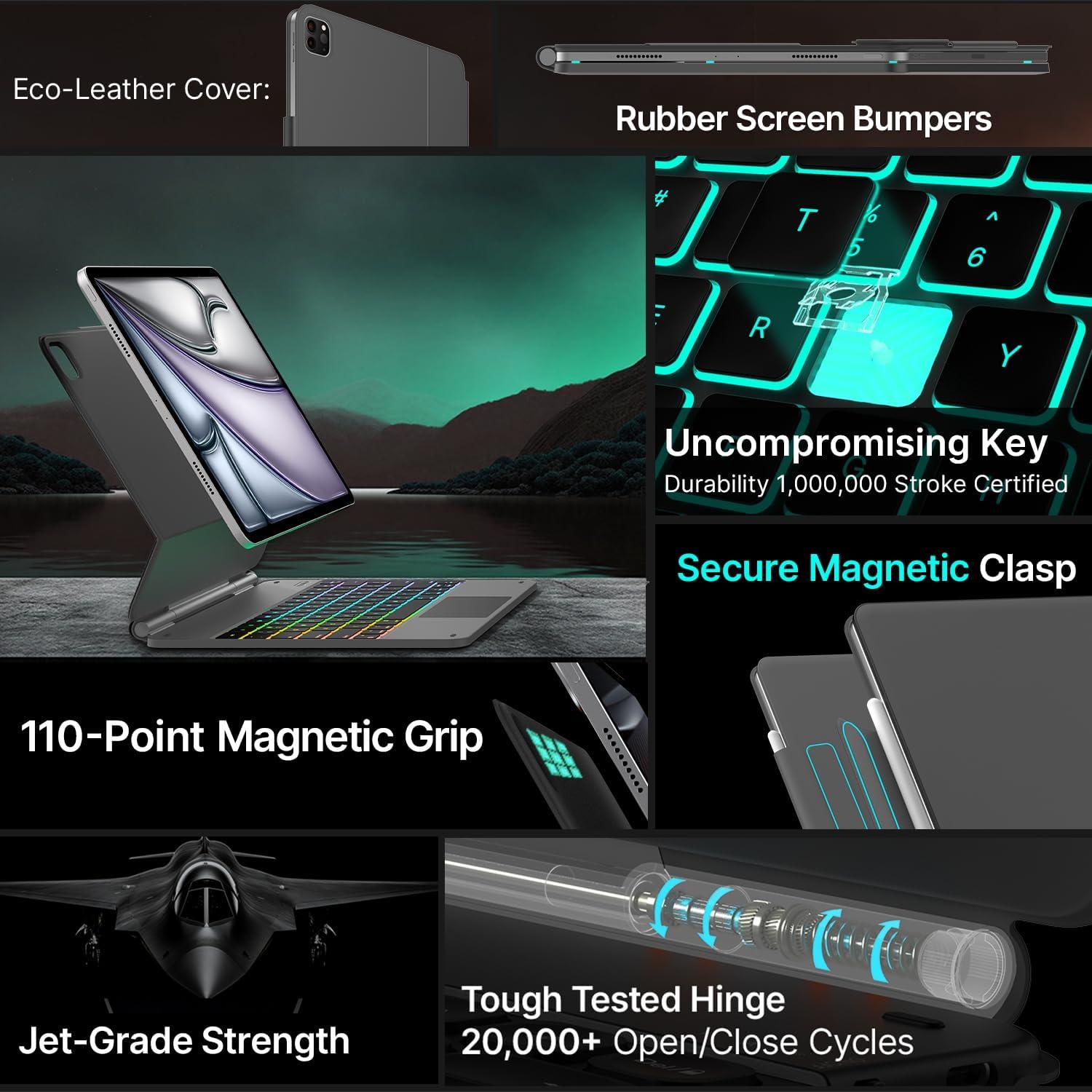 image:imagetypecase Edge Keyboard Case for iPad Air 13inchM3M2 20252024 amp iPad Pro 1296th5th4th3rd Gen Magic Keyboard with 11Color Backlight MultiTouch Trackpad Pencil Holder Midnight AmethystSpace Grey