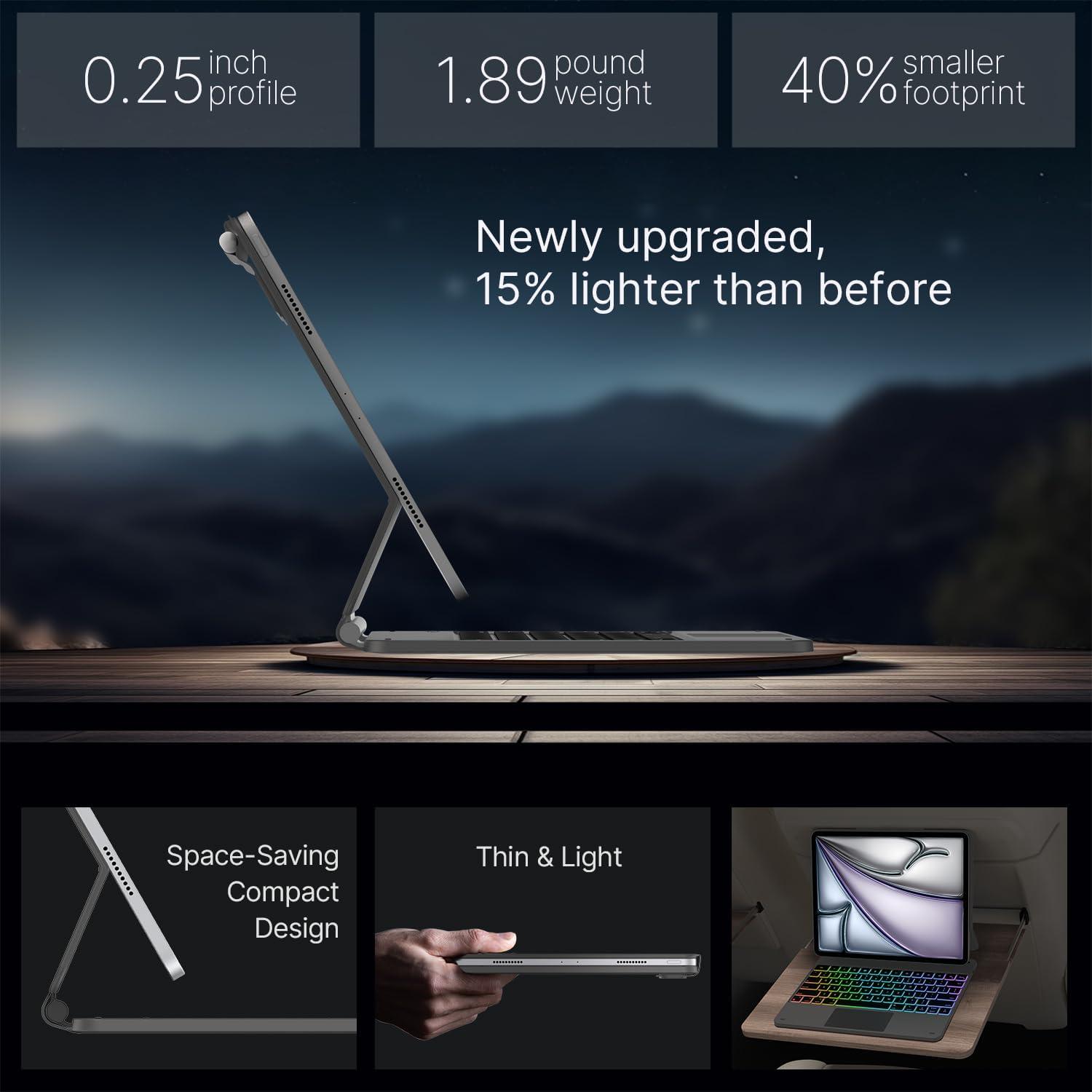 image:imagetypecase Edge Keyboard Case for iPad Air 13inchM3M2 20252024 amp iPad Pro 1296th5th4th3rd Gen Magic Keyboard with 11Color Backlight MultiTouch Trackpad Pencil Holder Midnight AmethystSpace Grey