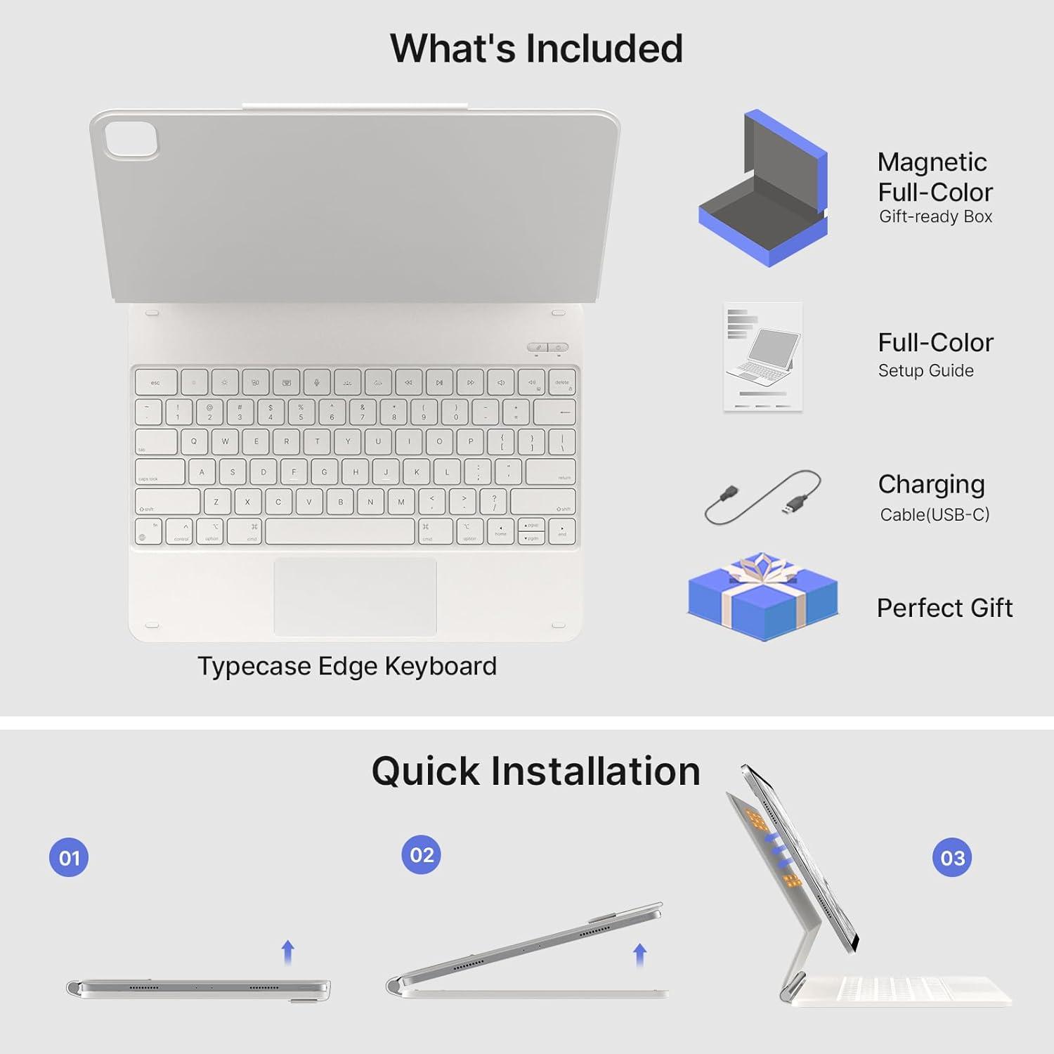 image:imagetypecase Edge Keyboard Case for iPad Air 13inchM3M2 20252024 amp iPad Pro 1296th5th4th3rd Gen Magic Keyboard with 11Color Backlight MultiTouch Trackpad Pencil Holder Midnight AmethystPure White