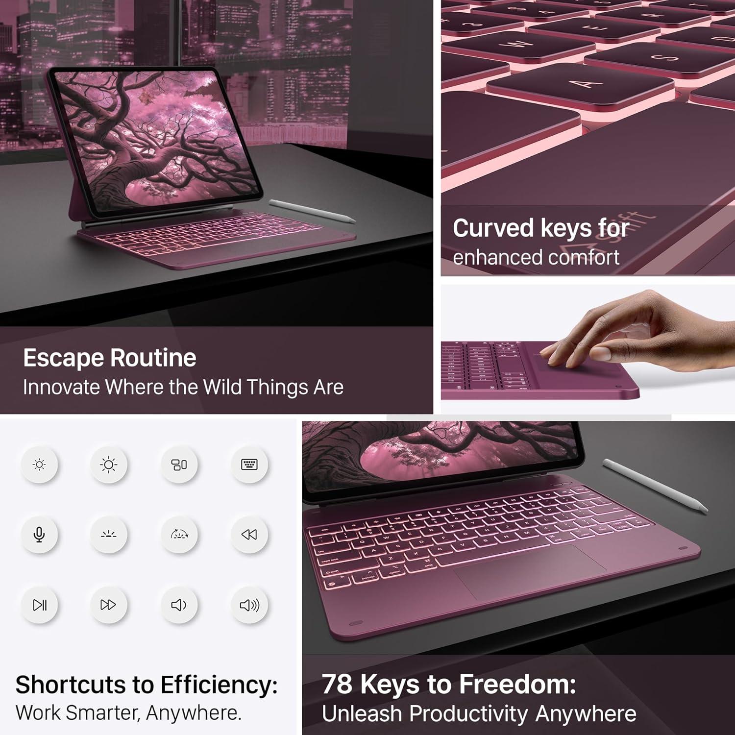 image:imagetypecase Edge Keyboard Case for iPad Air 13inchM3M2 20252024 amp iPad Pro 1296th5th4th3rd Gen Magic Keyboard with 11Color Backlight MultiTouch Trackpad Pencil Holder Midnight AmethystRaspberry