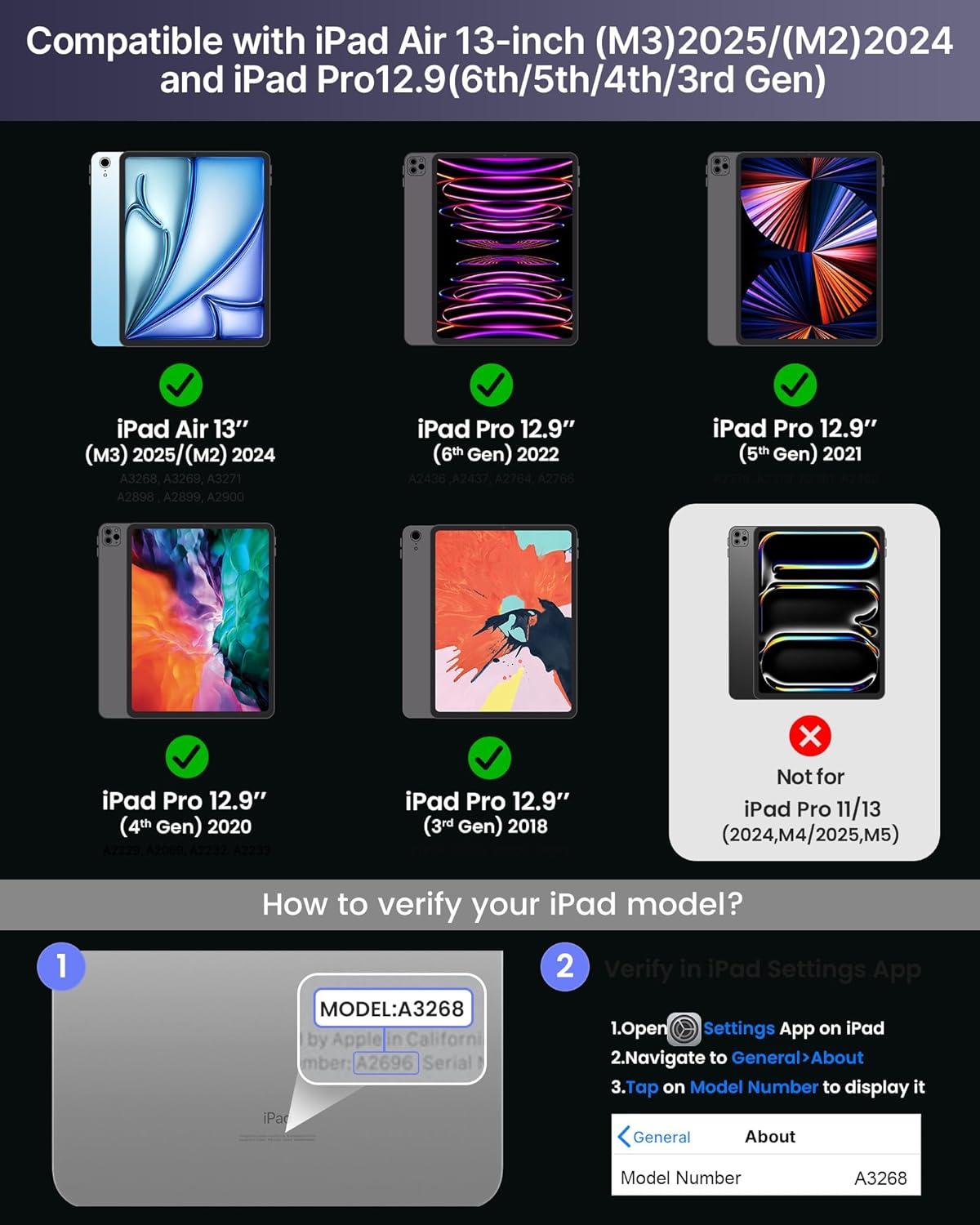 image:imagetypecase Edge Keyboard Case for iPad Air 13inchM3M2 20252024 amp iPad Pro 1296th5th4th3rd Gen Magic Keyboard with 11Color Backlight MultiTouch Trackpad Pencil Holder Midnight AmethystSpace Grey