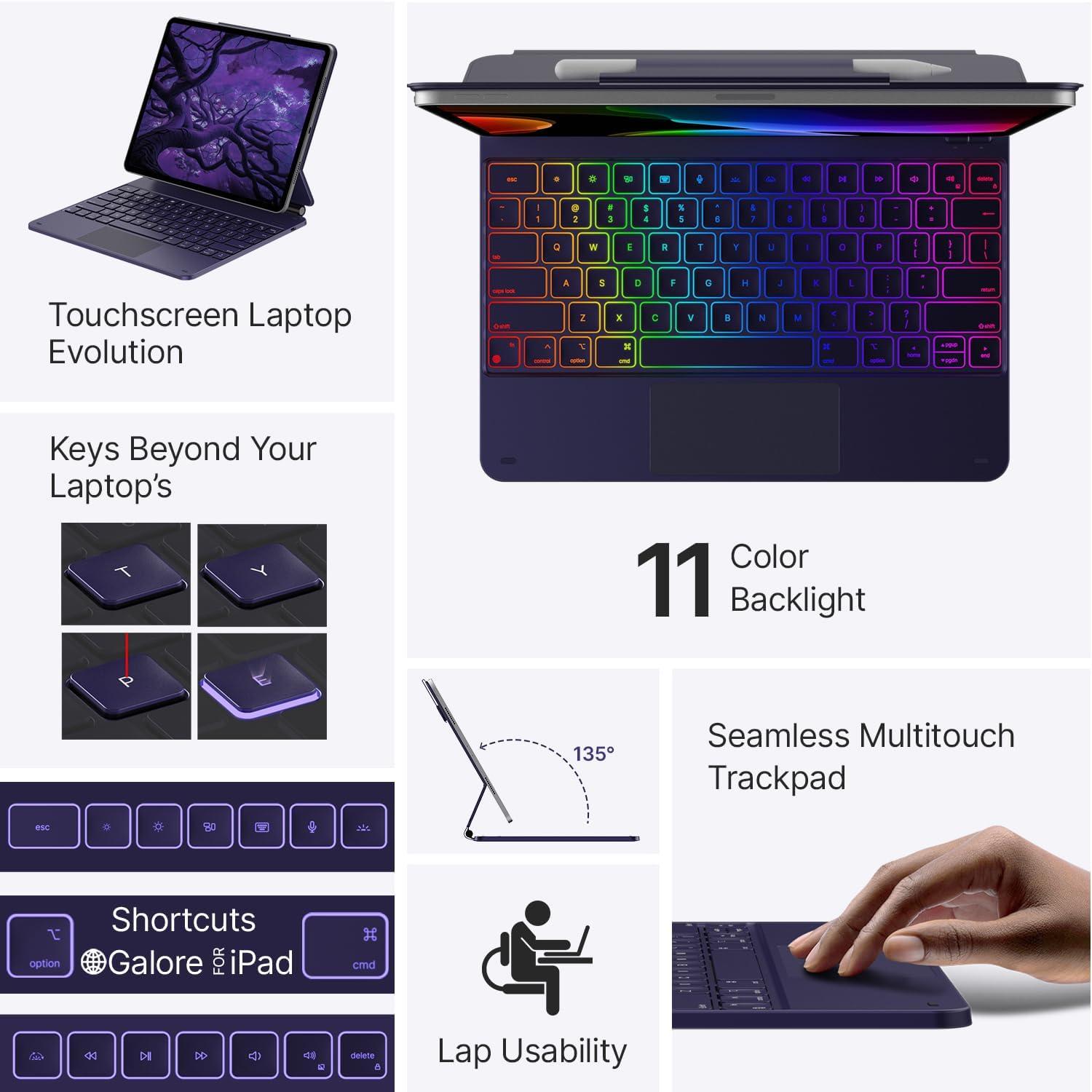 image:imagetypecase Edge Keyboard Case for iPad Air 13inchM3M2 20252024 amp iPad Pro 1296th5th4th3rd Gen Magic Keyboard with 11Color Backlight MultiTouch Trackpad Pencil Holder Midnight AmethystMidnight Amethyst
