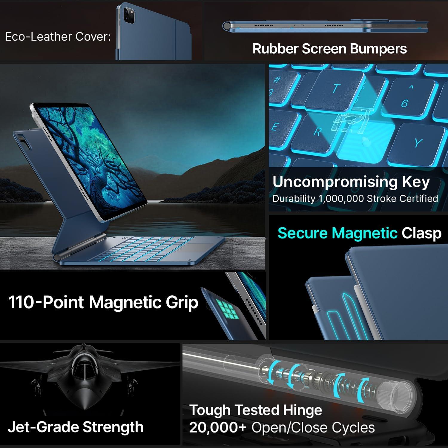 image:imagetypecase Edge Keyboard Case for iPad Air 13inchM3M2 20252024 amp iPad Pro 1296th5th4th3rd Gen Magic Keyboard with 11Color Backlight MultiTouch Trackpad Pencil Holder Midnight AmethystPacific Blue