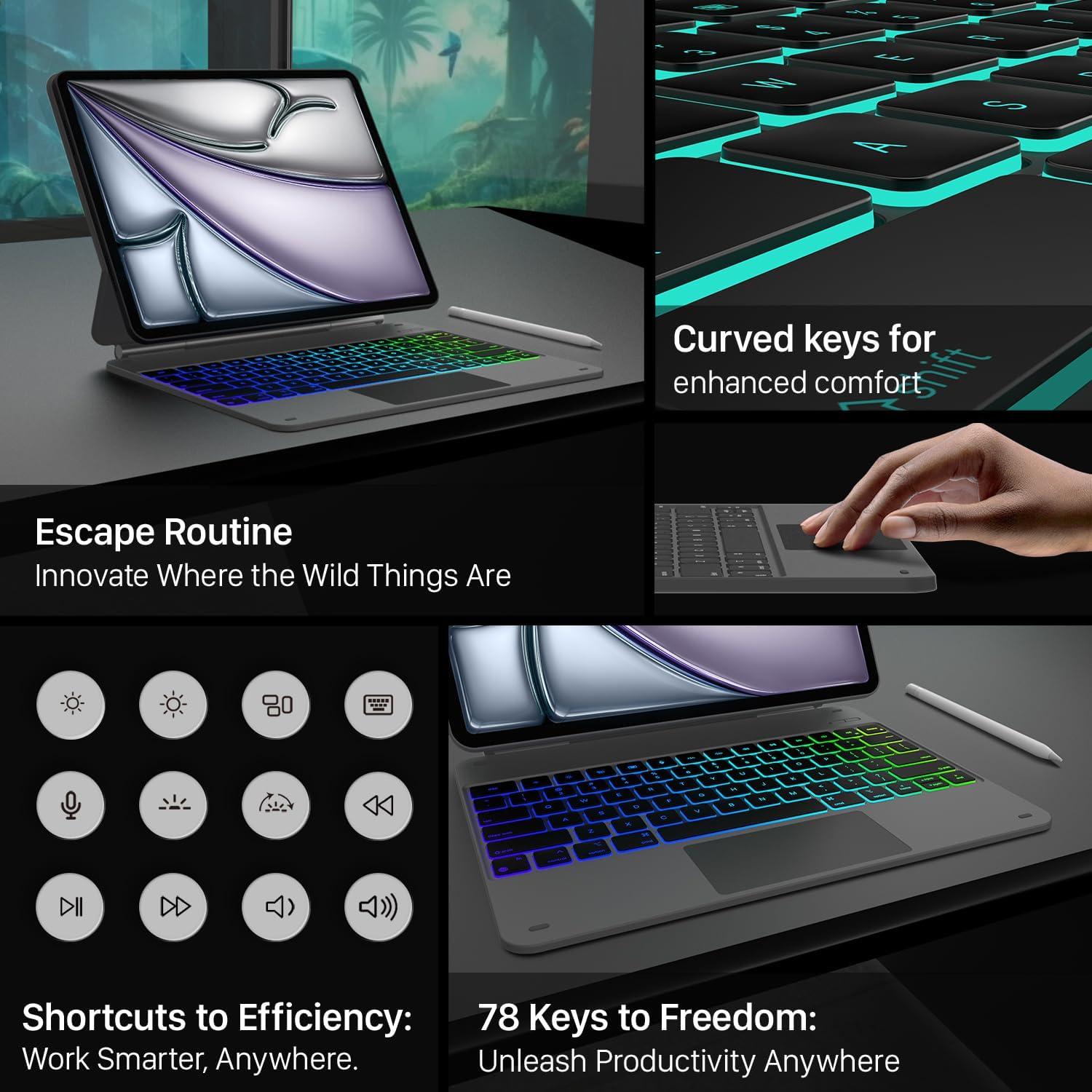 image:imagetypecase Edge Keyboard Case for iPad Air 13inchM3M2 20252024 amp iPad Pro 1296th5th4th3rd Gen Magic Keyboard with 11Color Backlight MultiTouch Trackpad Pencil Holder Midnight AmethystSpace Grey