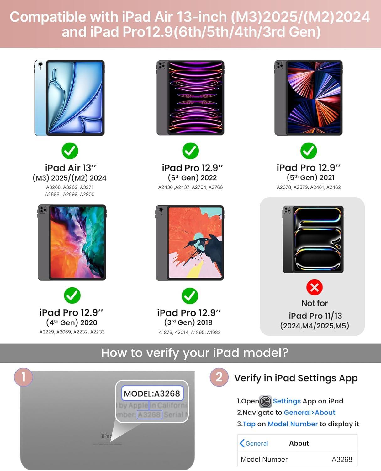 image:imagetypecase Edge Keyboard Case for iPad Air 13inchM3M2 20252024 amp iPad Pro 1296th5th4th3rd Gen Magic Keyboard with 11Color Backlight MultiTouch Trackpad Pencil Holder Midnight AmethystRose Gold