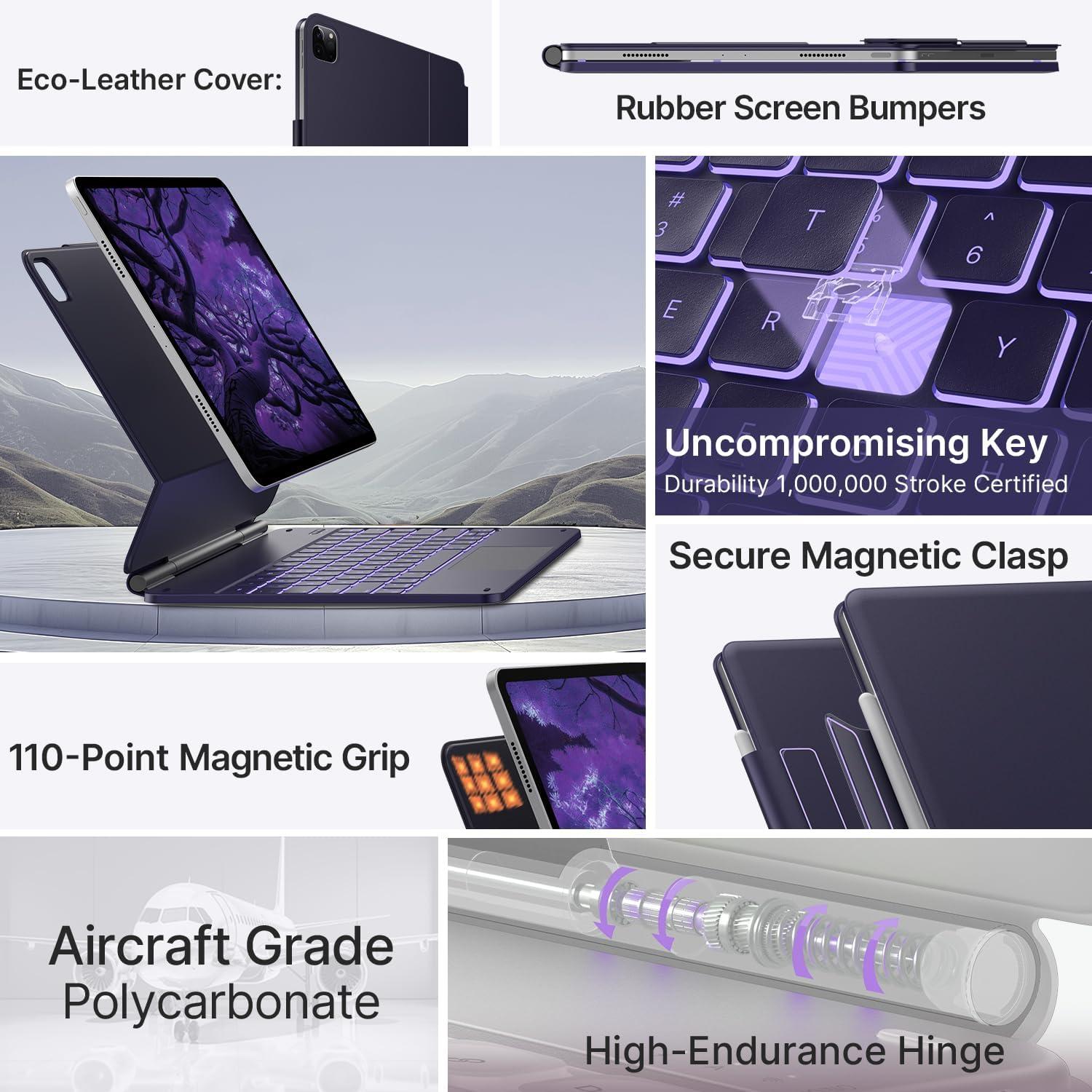 image:imagetypecase Edge Keyboard Case for iPad Air 13inchM3M2 20252024 amp iPad Pro 1296th5th4th3rd Gen Magic Keyboard with 11Color Backlight MultiTouch Trackpad Pencil Holder Midnight AmethystMidnight Amethyst