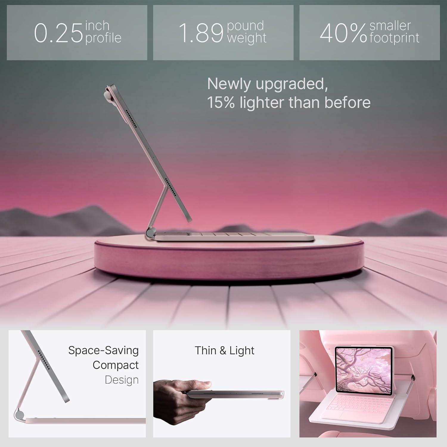 image:imagetypecase Edge Keyboard Case for iPad Air 13inchM3M2 20252024 amp iPad Pro 1296th5th4th3rd Gen Magic Keyboard with 11Color Backlight MultiTouch Trackpad Pencil Holder Midnight AmethystPink