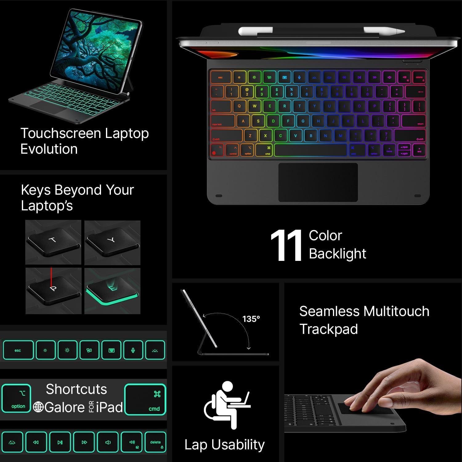 image:imagetypecase Edge Keyboard Case for iPad Air 13inchM3M2 20252024 amp iPad Pro 1296th5th4th3rd Gen Magic Keyboard with 11Color Backlight MultiTouch Trackpad Pencil Holder Midnight AmethystBlack